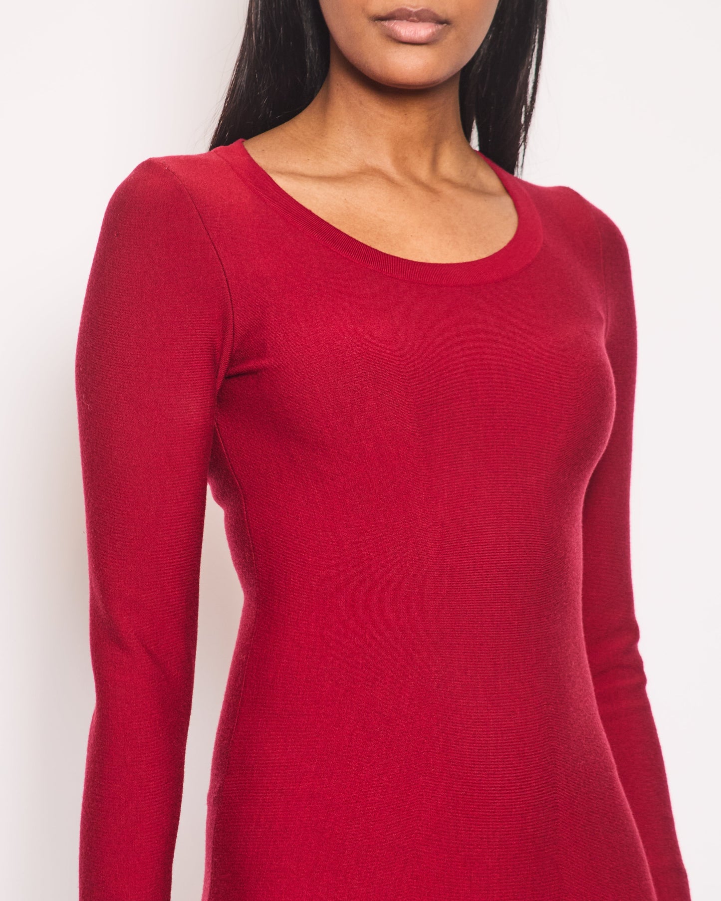Alaia Red Long-Sleeve Dress with Pleated Trim FR 38 (UK 10)