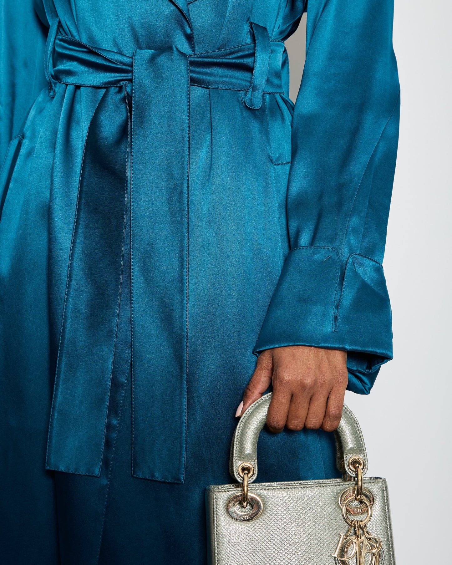 Celine Blue Silk Overcoat with Belt FR 38 (UK 10)