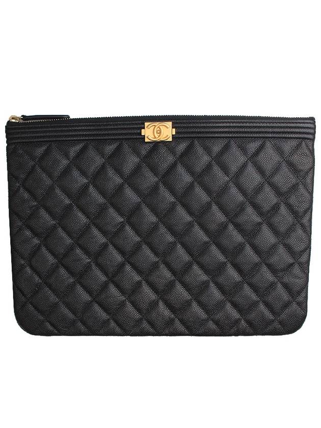 Boy Black Caviar Gold Plated Medium Clutch No 25 Chanel