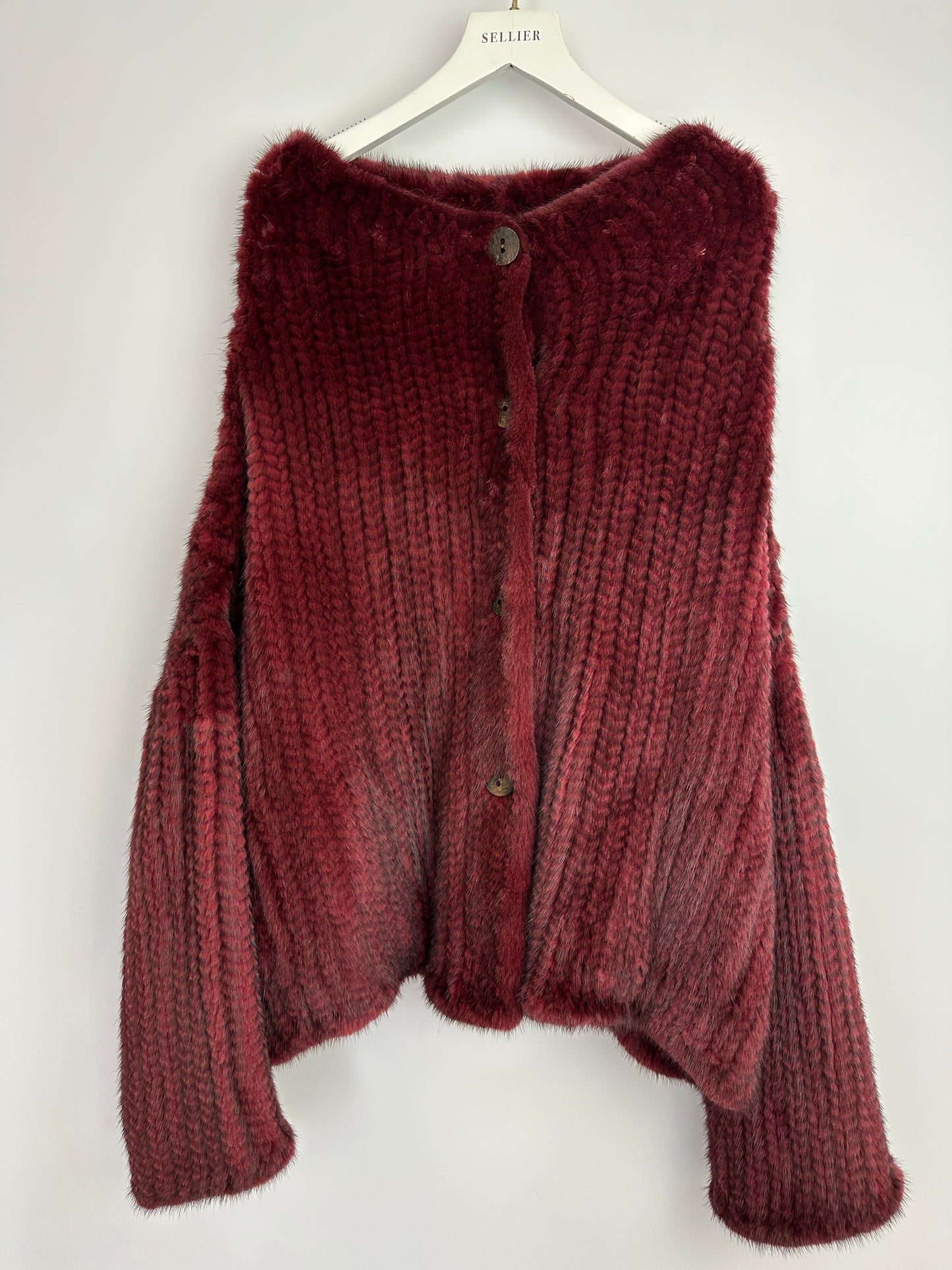Christian Dior By John Galliano Burgundy Mink Long Sleeve Button Down Jumper with High Neck Size FR 38 (UK 10)
