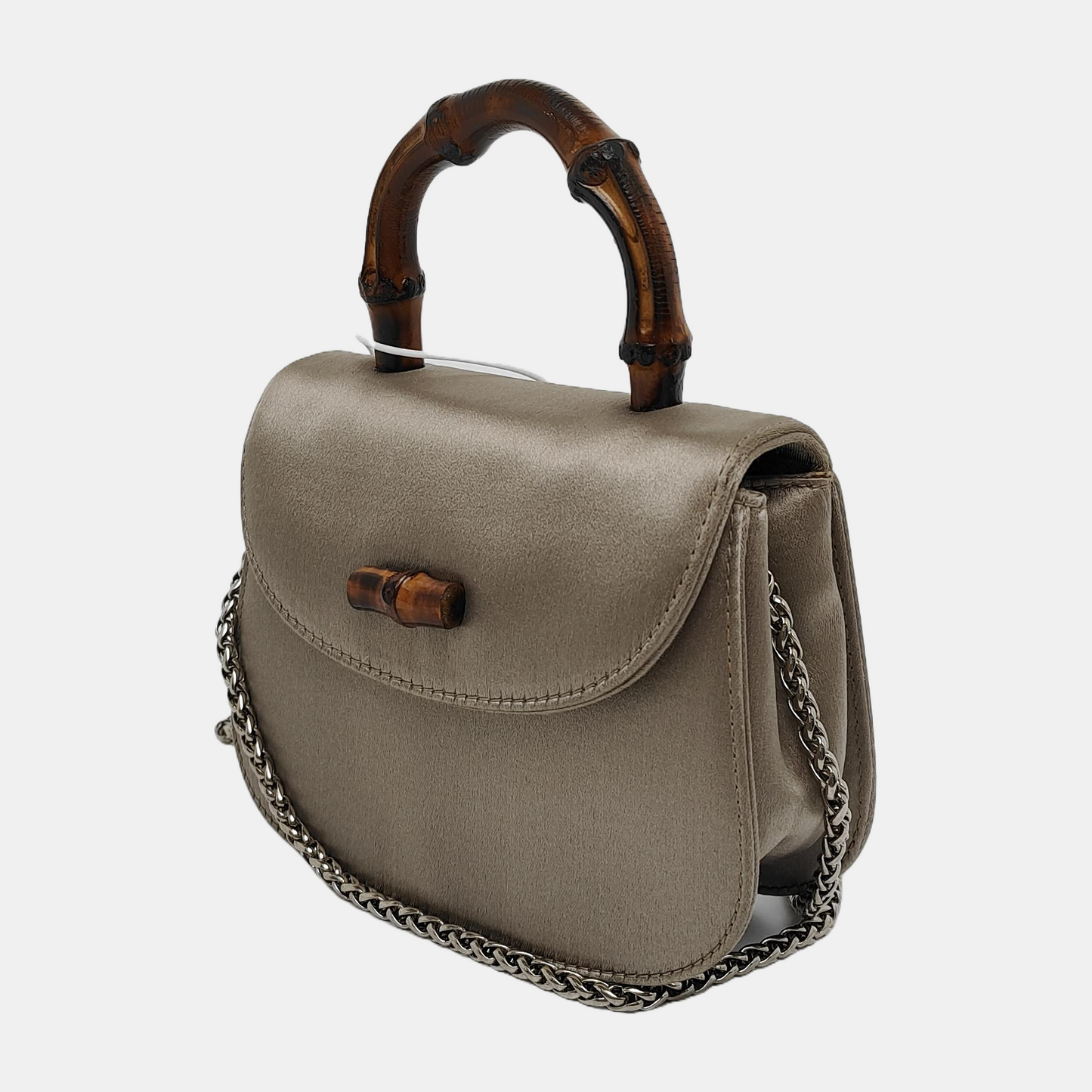 Gucci Bamboo 1947 Night Super Mini Beige Silk Evening Bag with Chain