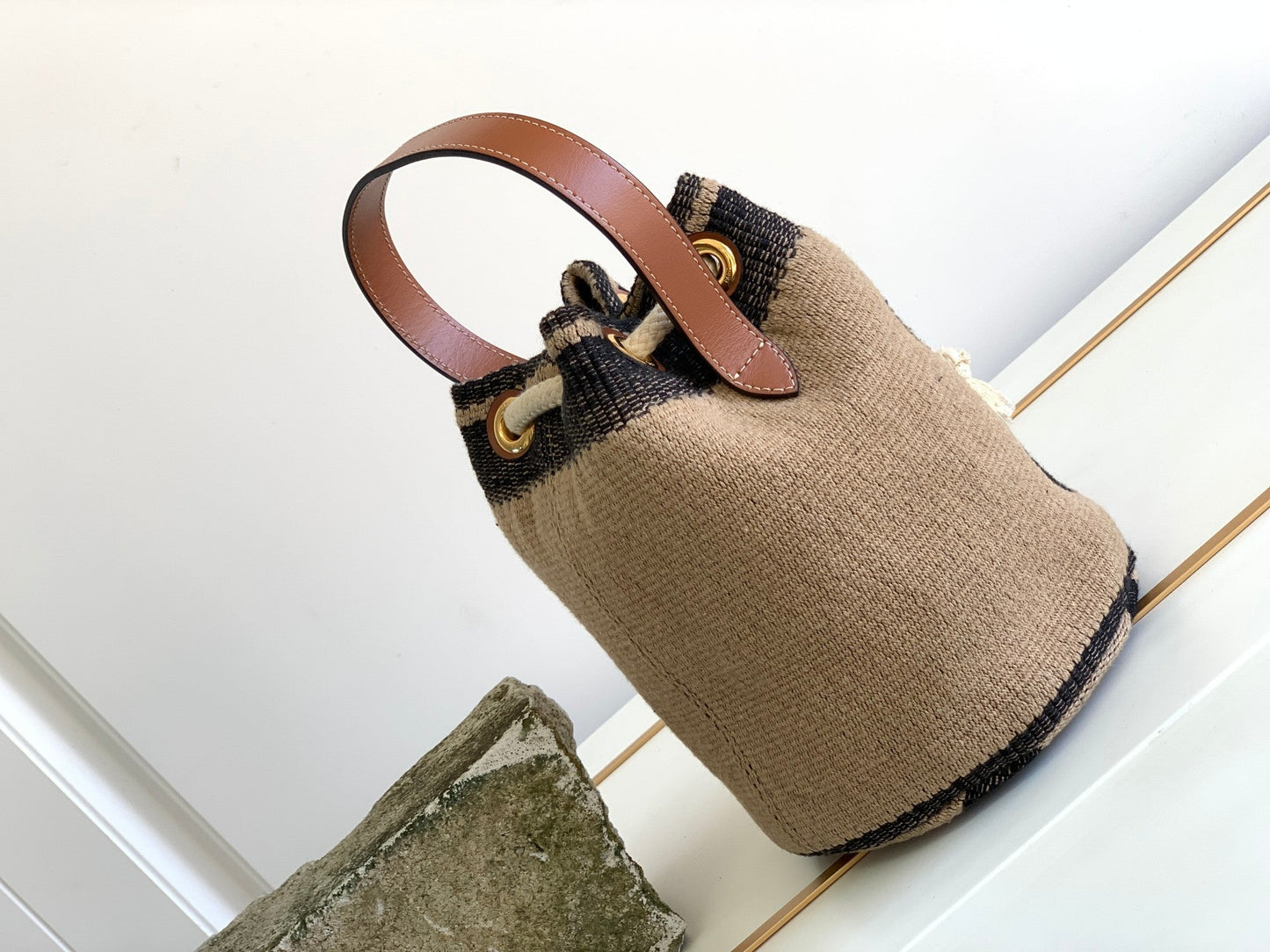 Top Quality Teen Drawstring In Textile With Triomphe Beige / Tan For Women 6in/15cm 196532EFZ.02ET