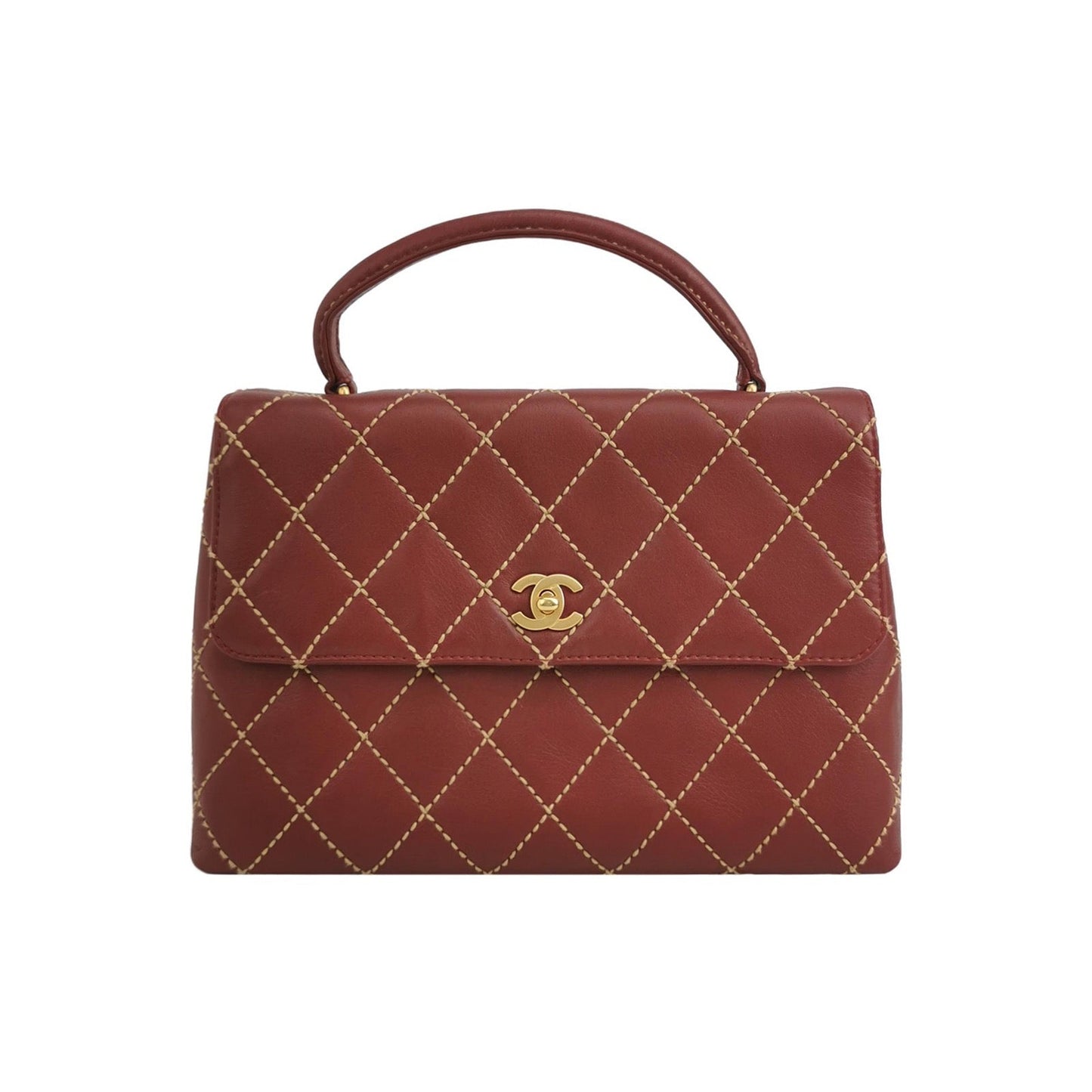 Chanel   Top Handle Kelly Wild Stitch Burgundy Calfskin Leather Gold Hardware 2004-2005