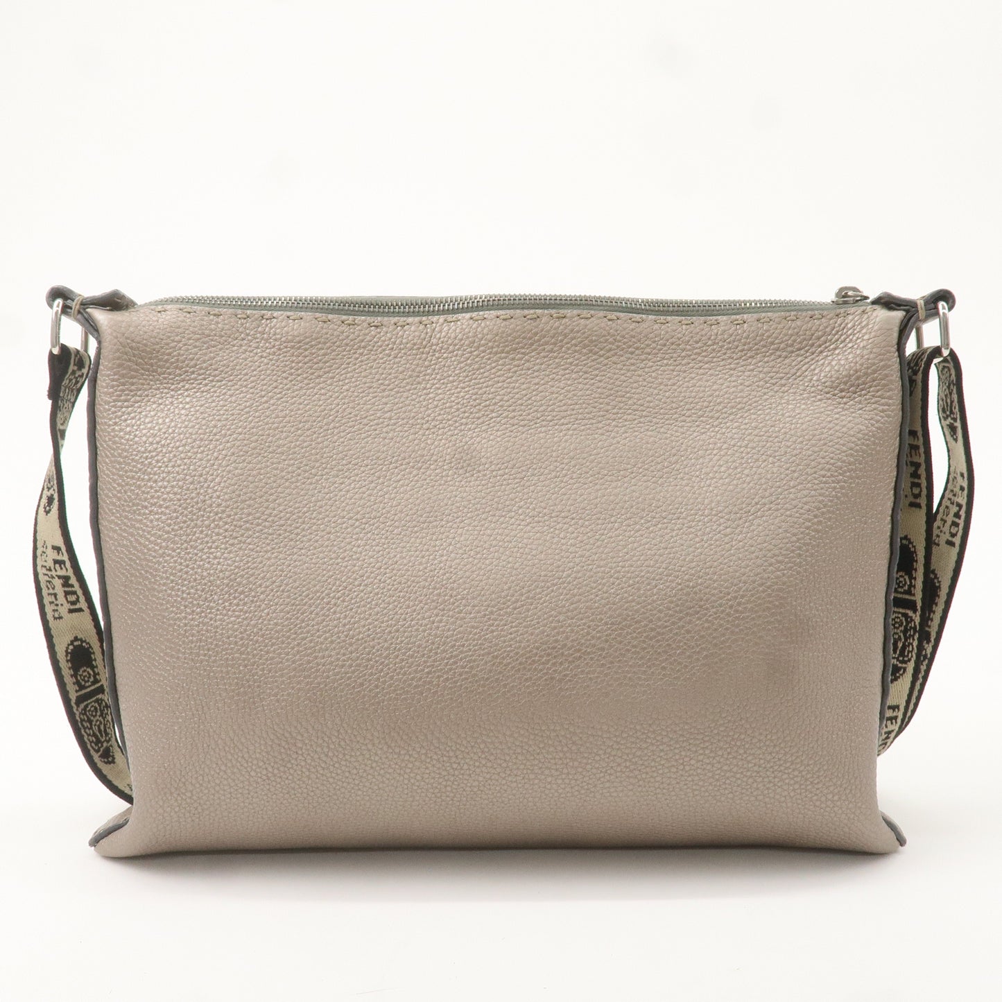 Fendi Selleria Leather Shoulder Bag Metalic Gray 8BT093