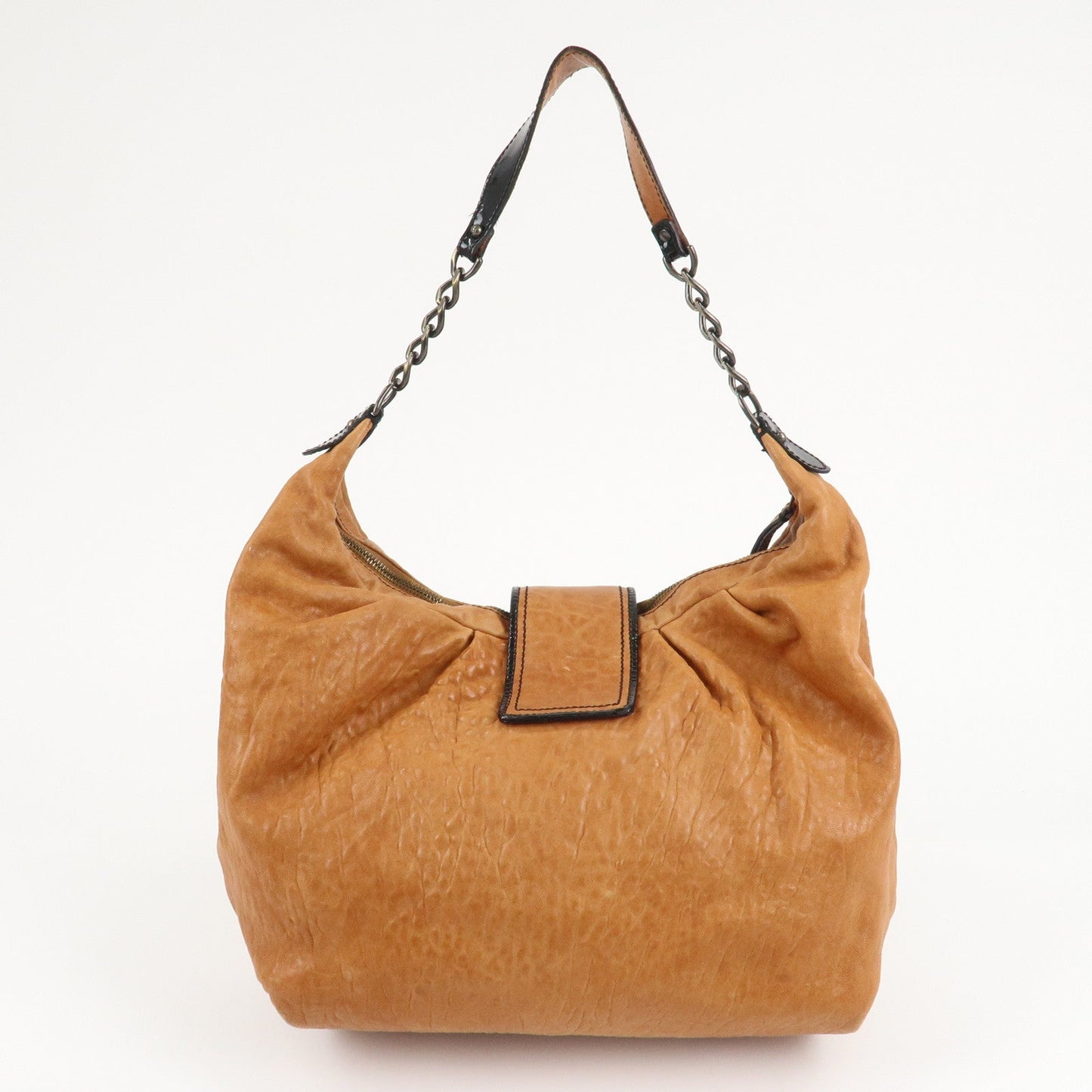 FENDI Leather Patent Leather Chain Shoulder Bag Brown 8BR563  d