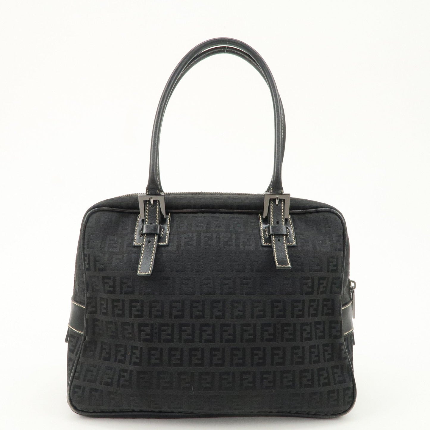 FENDI Zucchino Canvas Leather Mini Boston Bag Black 8BN005  d