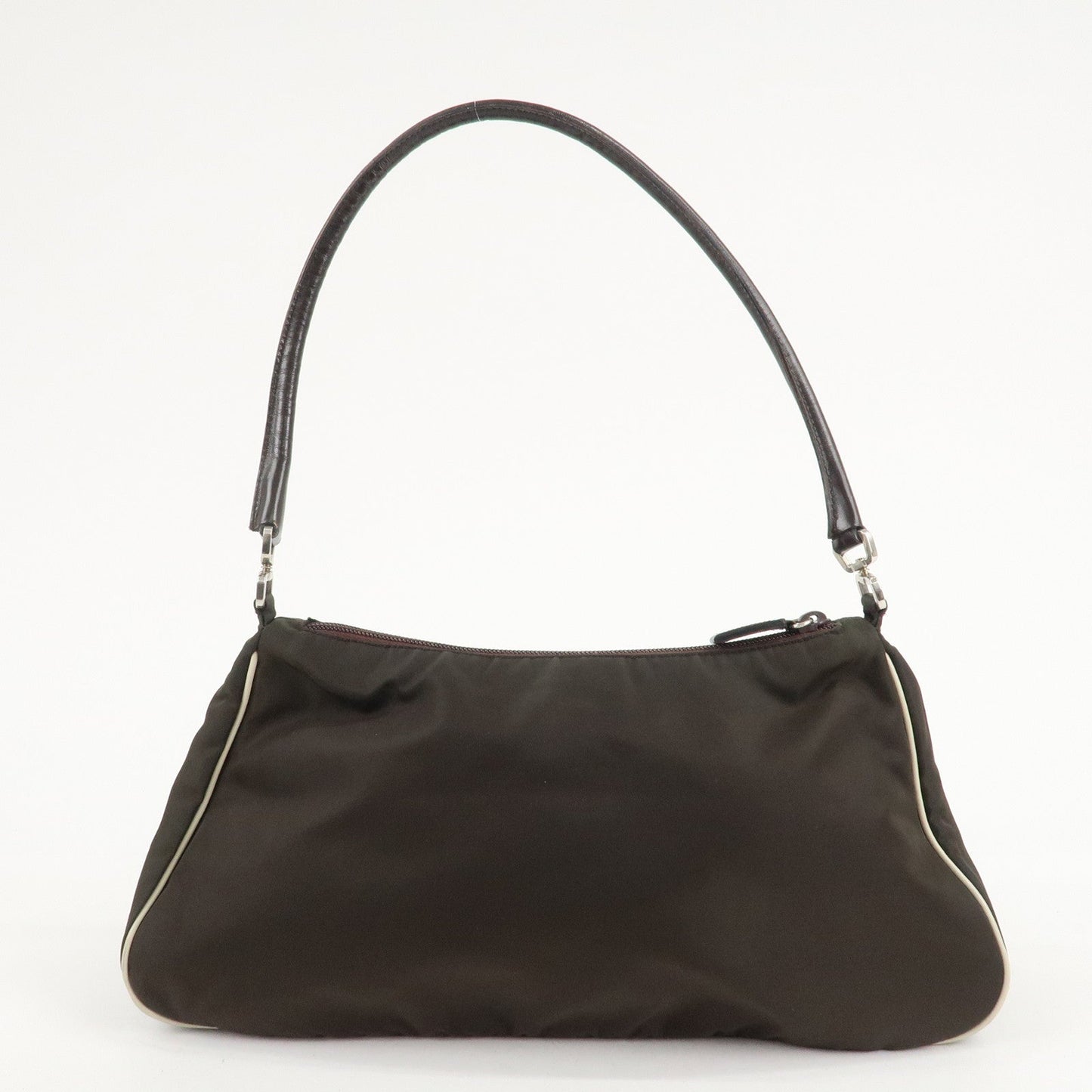PRADA Nylon Leather Shoulder Bag Flower Motif Green Brown  d