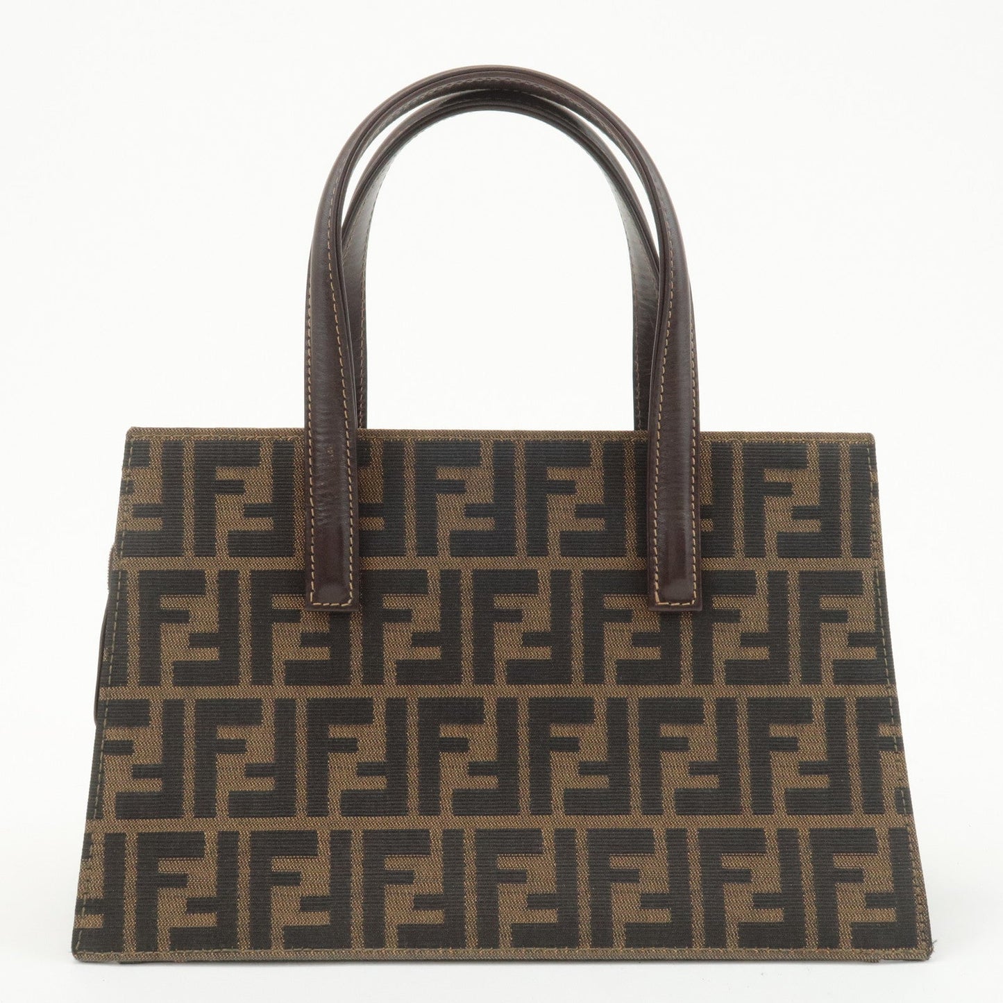 FENDI Zucca Canvas Leather Boston Bag Hand Bag Brown Black  d