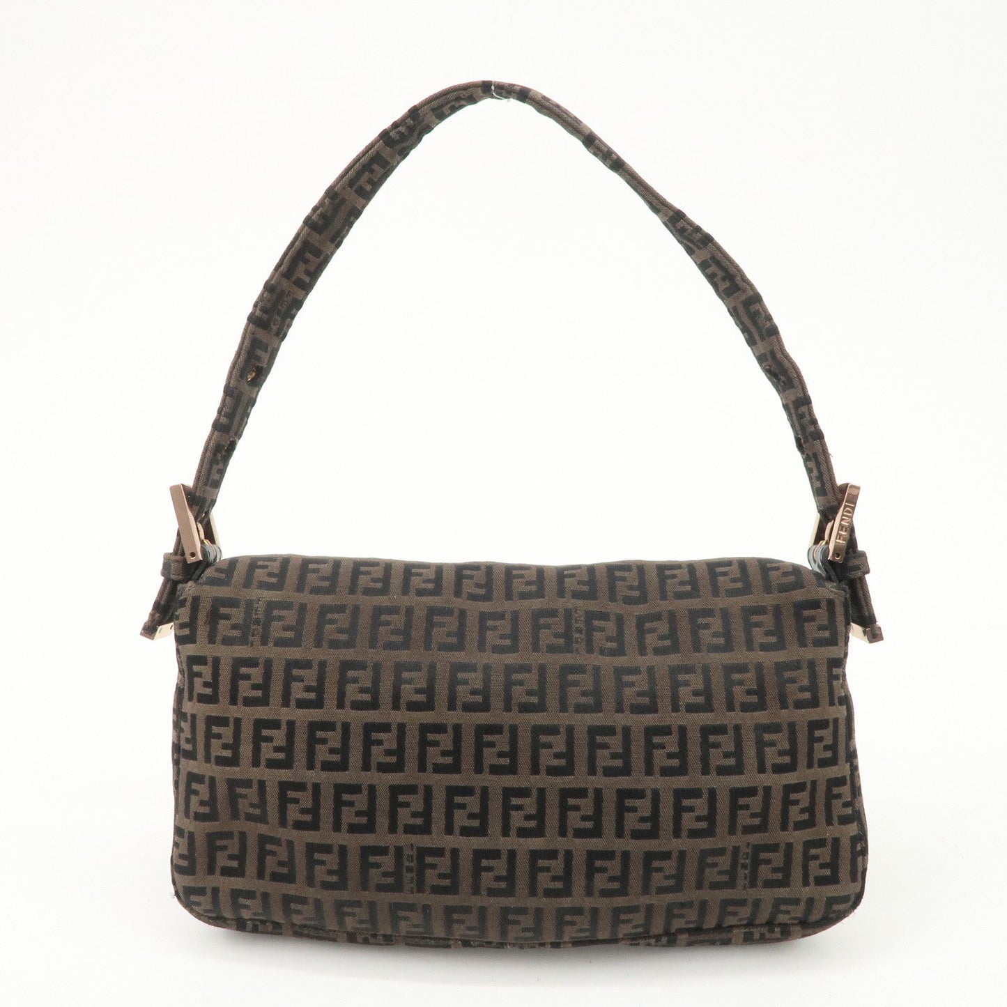 FENDI Mamma Baguette Canvas Shoulder Bag Brown Black 26424  d