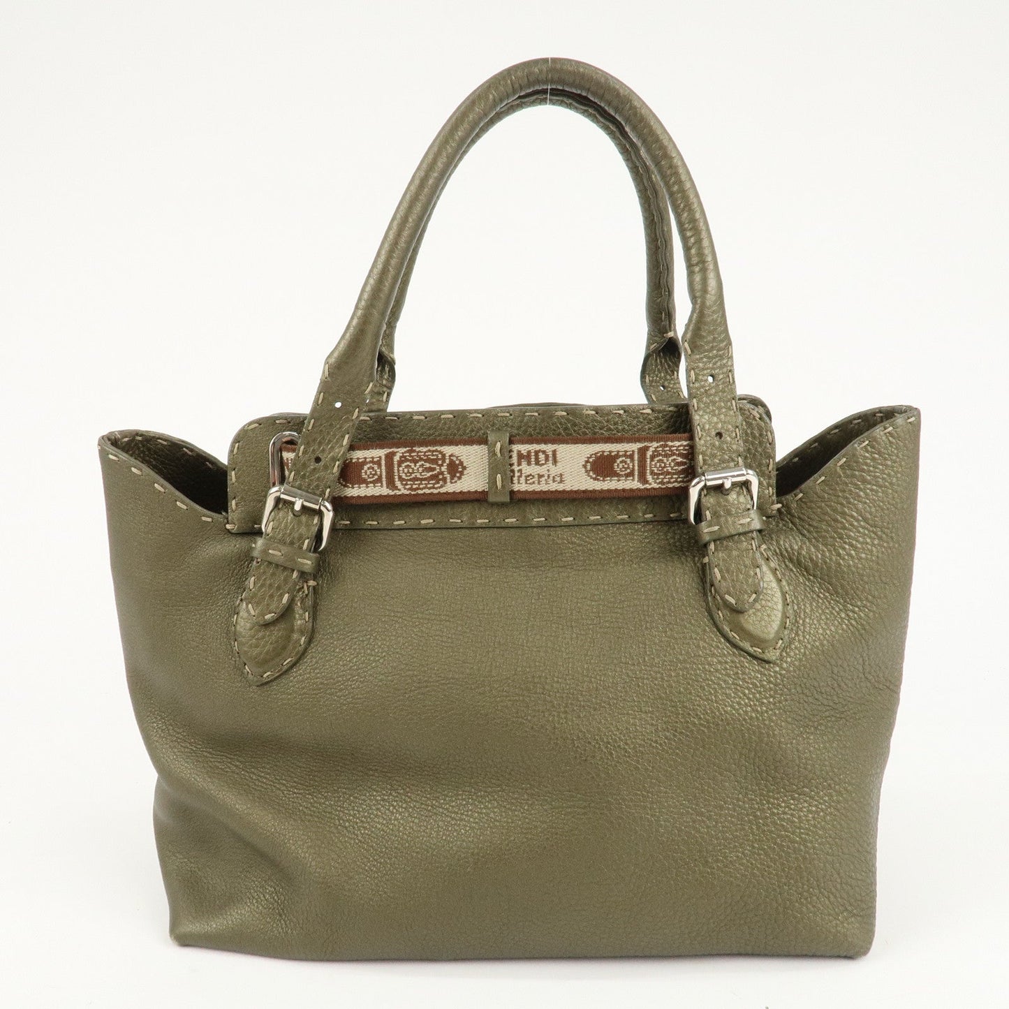 FENDI Selleria Leather Tote Bag Shoulder Bag Khaki 8BN155  d