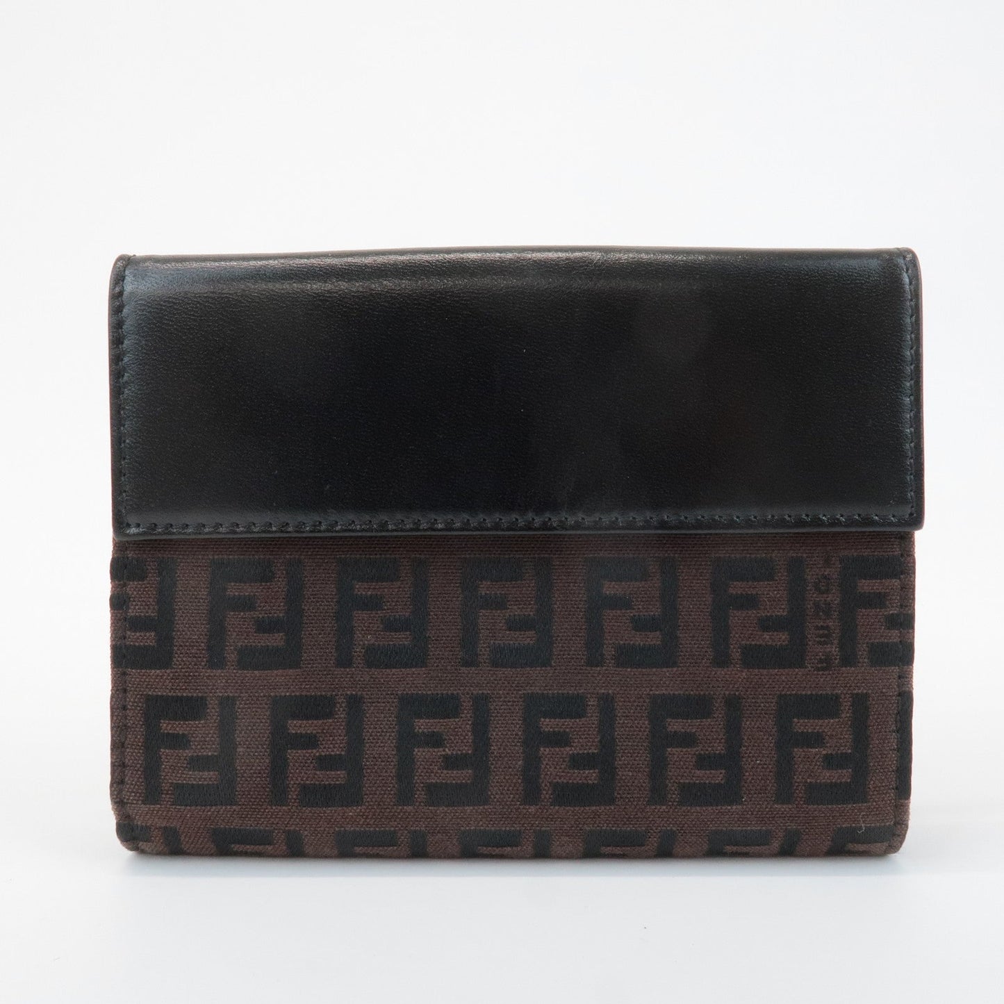 FENDI Zucca Canvas Leather Double Hook Wallet Brown Black 8M0035  d