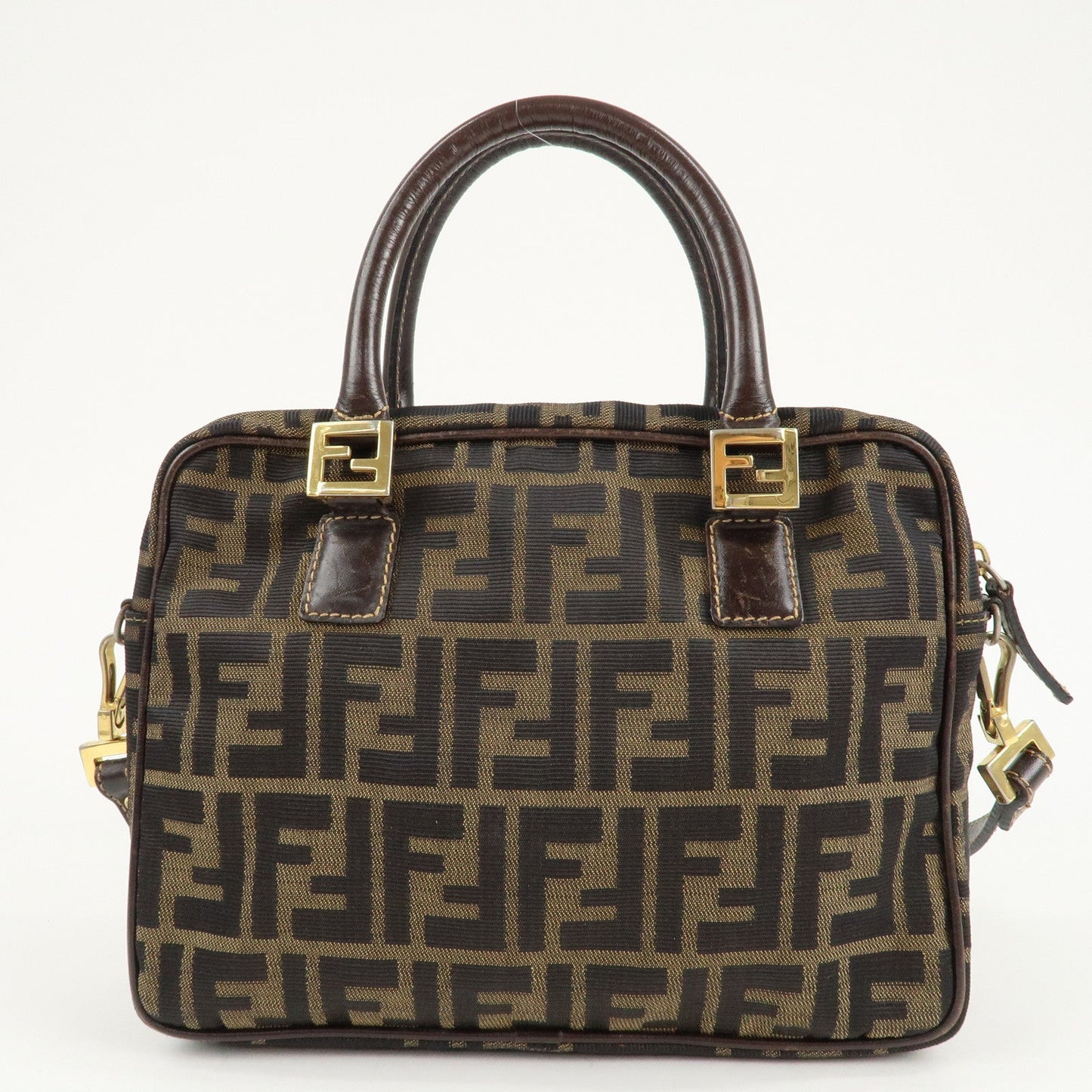 FENDI Zucca Canvas Leather 2Way Shoulder Hand Bag Brown Black  d