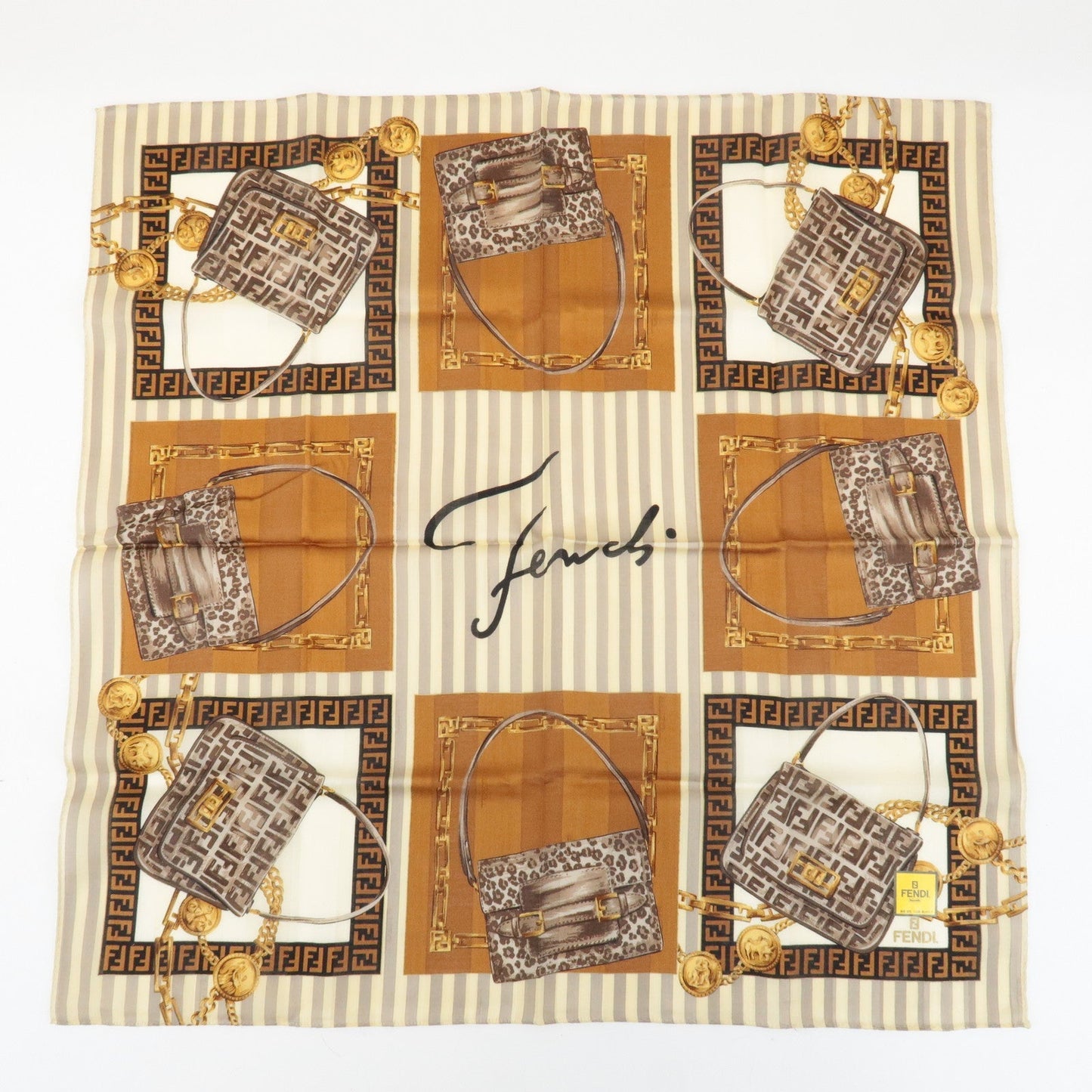 FENDI Set of 5 Cotton 100% Handkerchief Red Pink Brown Beige White  d