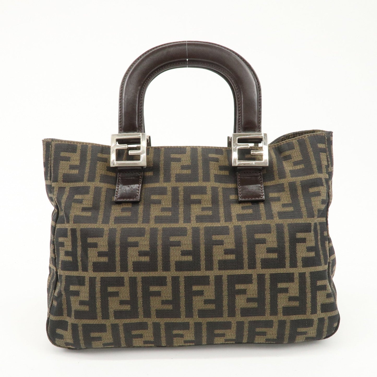 FENDI Zucca Canvas Leather Tote Bag Brown Black 26329  d