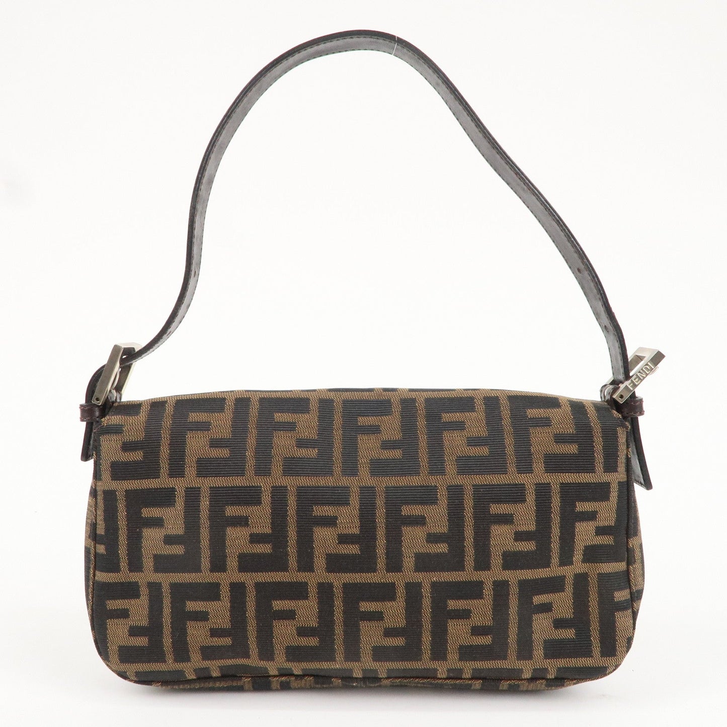 FENDI Mamma Baguette Canvas Shoulder Bag Brown Black 26424