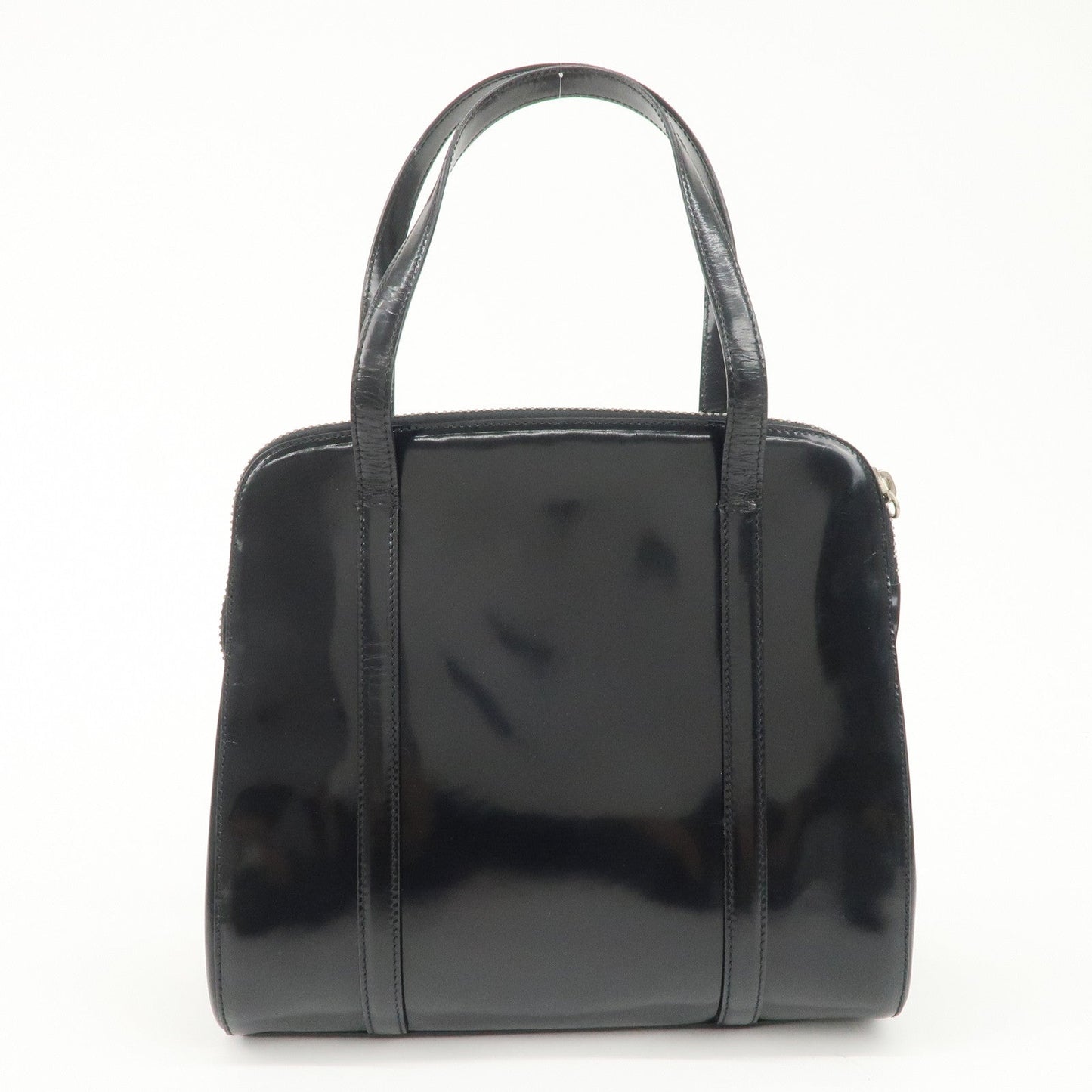 PRADA Patent Leather Tote Bag Hand Bag Black Silver HDW  d
