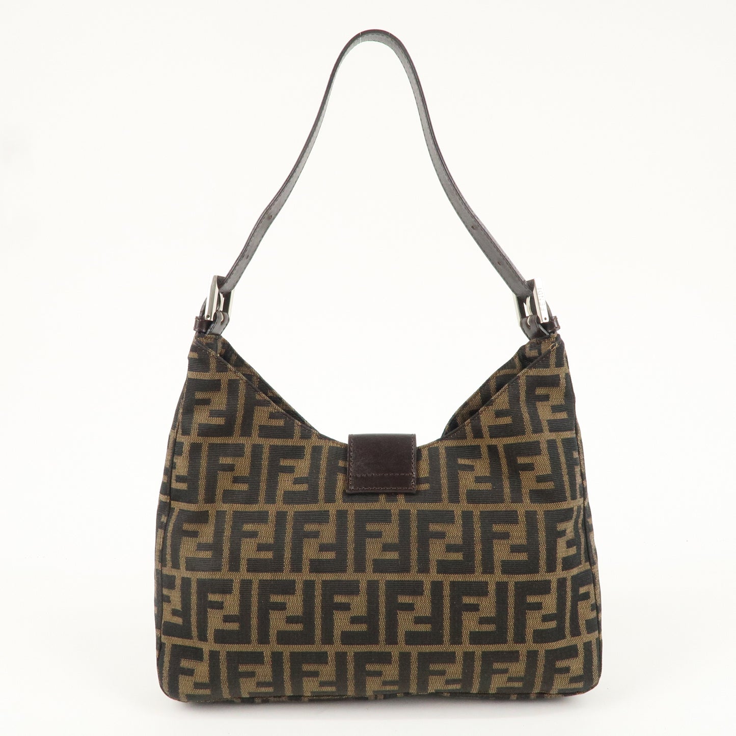 FENDI Zucca Canvas Leather Shoulder Bag Brown Black