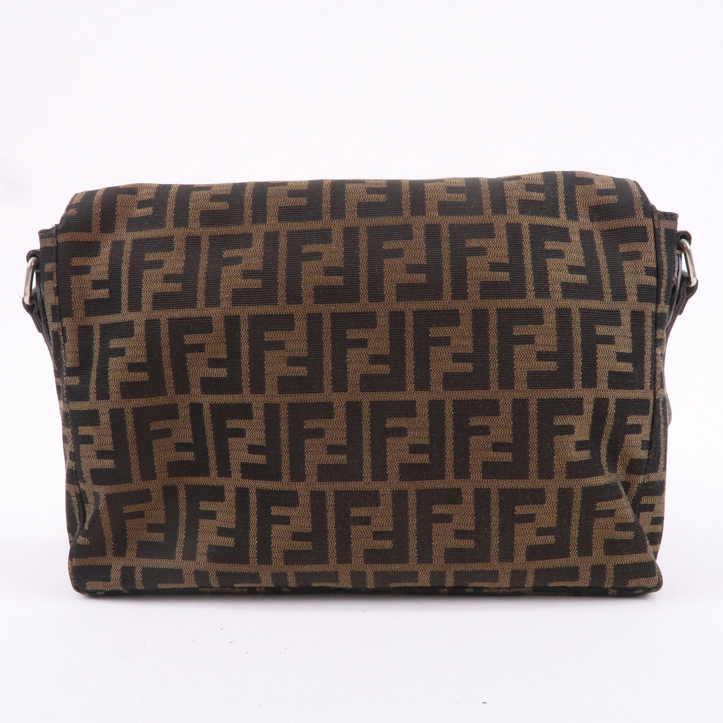 FENDI Zucca Selleria Canvas Leather Shoulder Bag Brown 8BT116