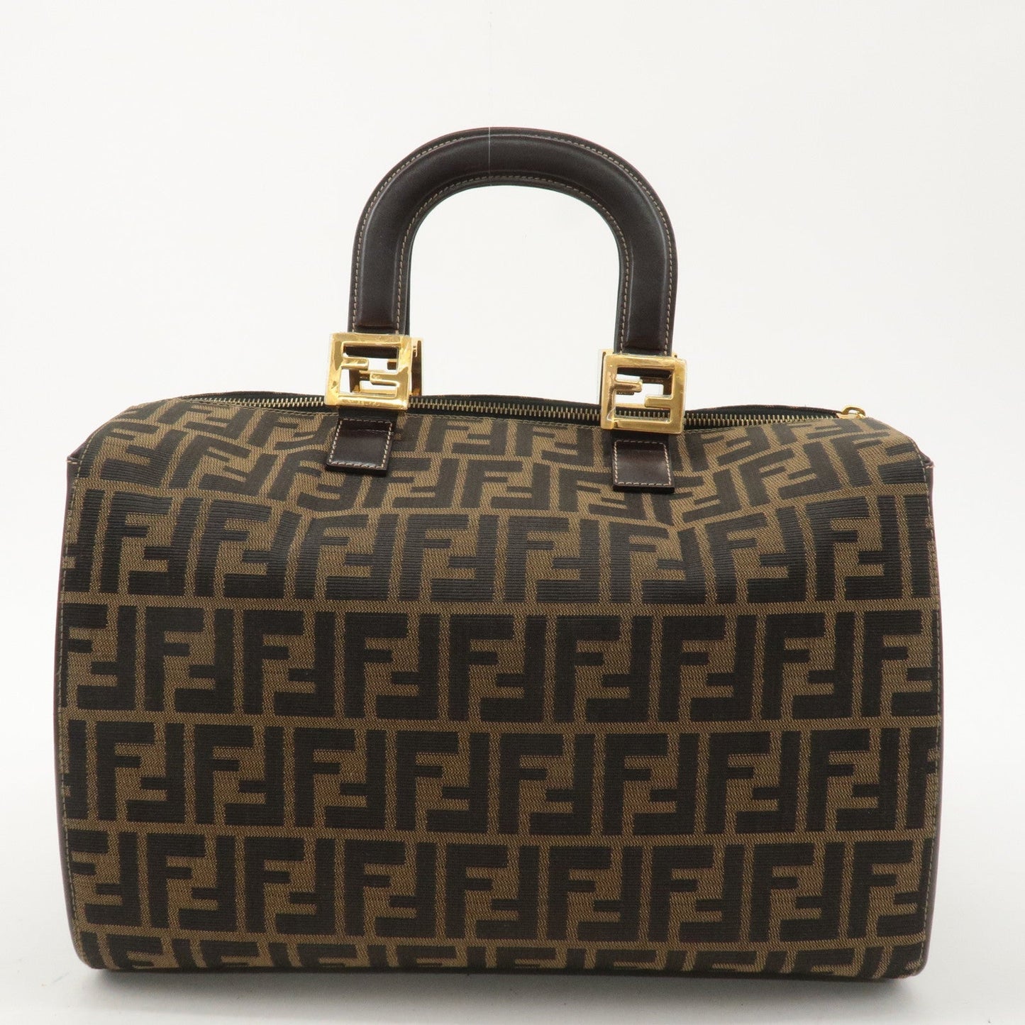 FENDI Zucca Canvas Leather Hand Bag Brown Black