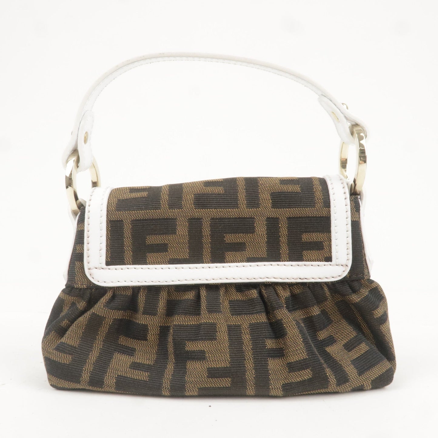 FENDI Zucca Canvas Leather Hand Bag Brown Black White 8BK037
