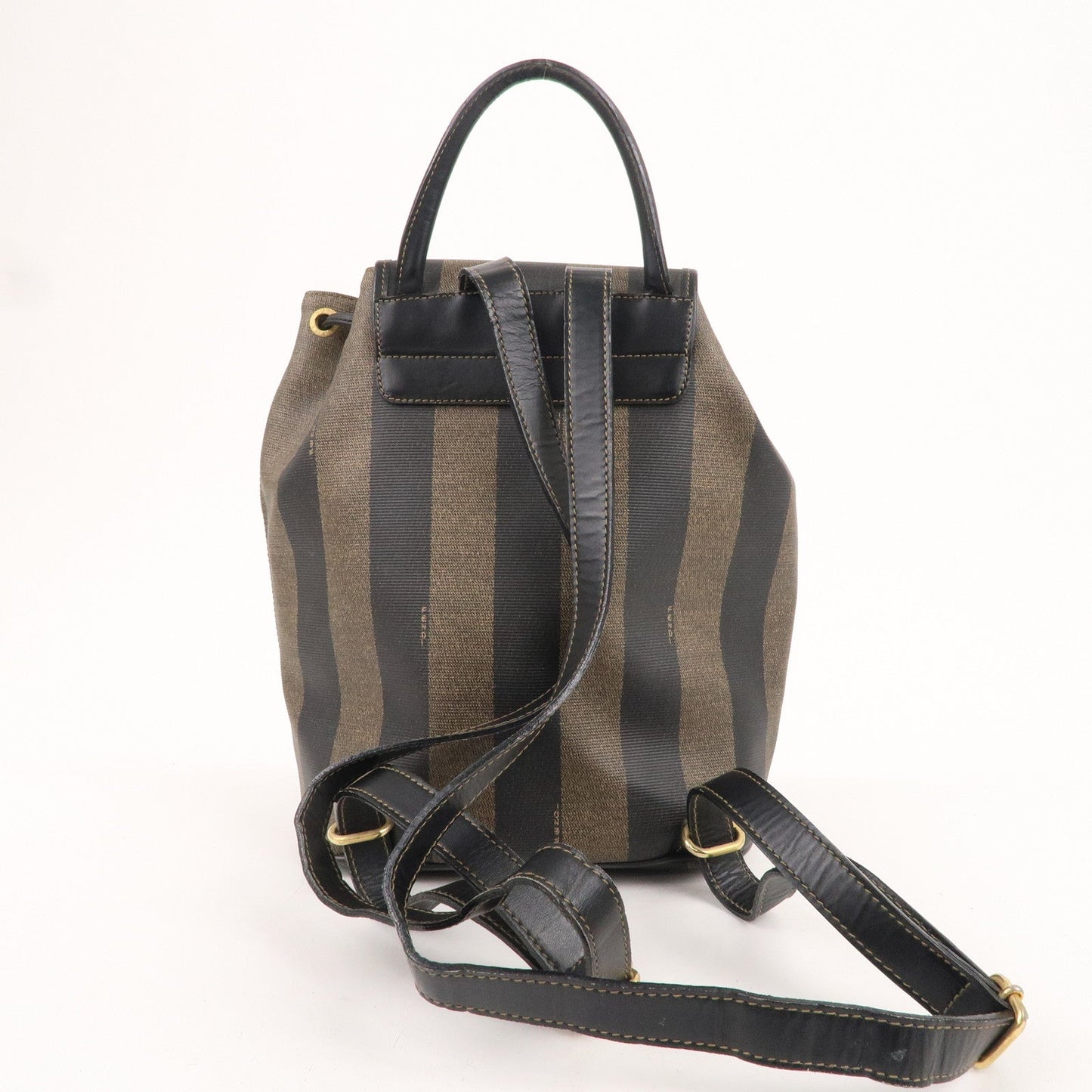 FENDI Pequin PVC Leather Back Pack Khaki Black 25929