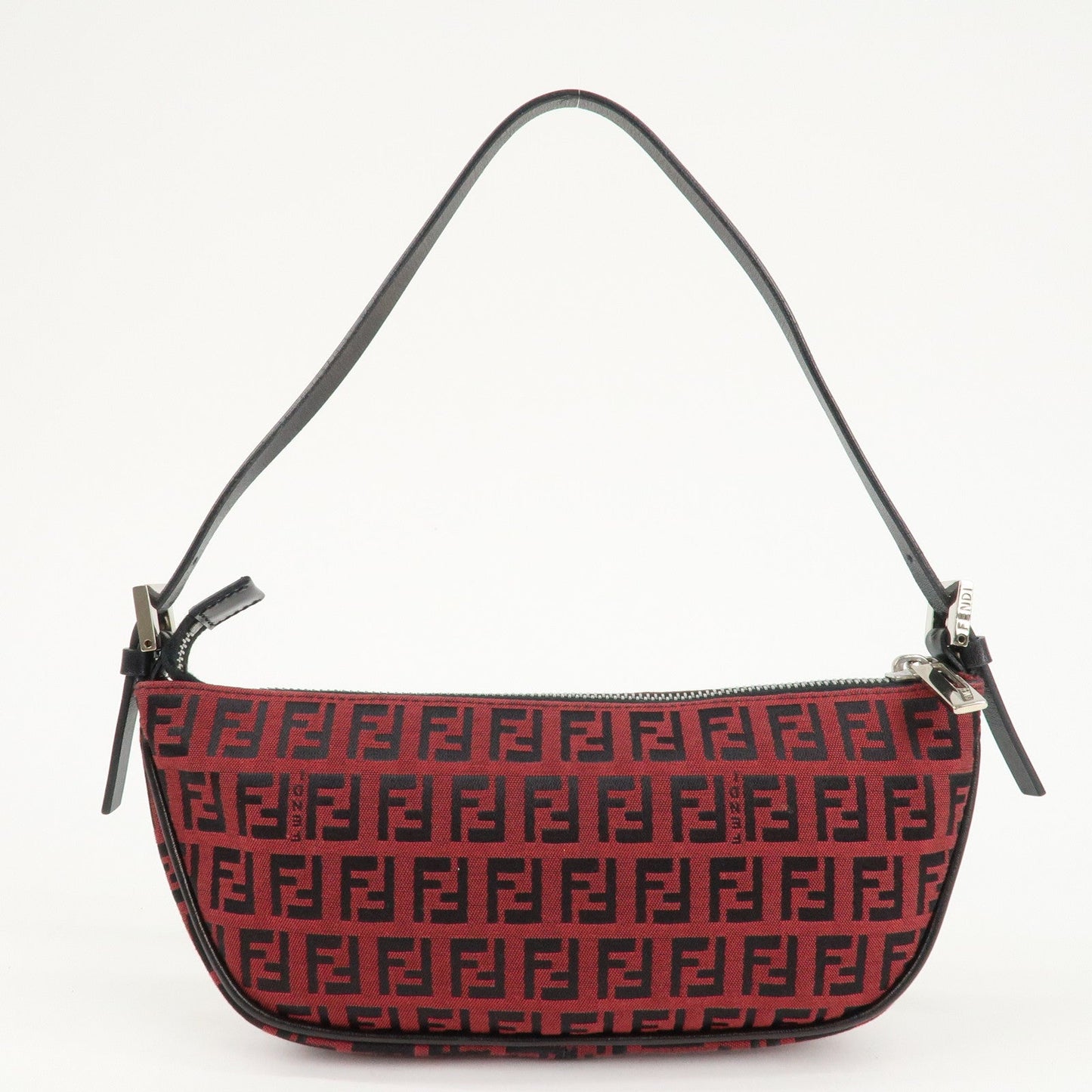 FENDI Zucchino Canvas Leather Accessory Pouch Hand Bag Black Red  d