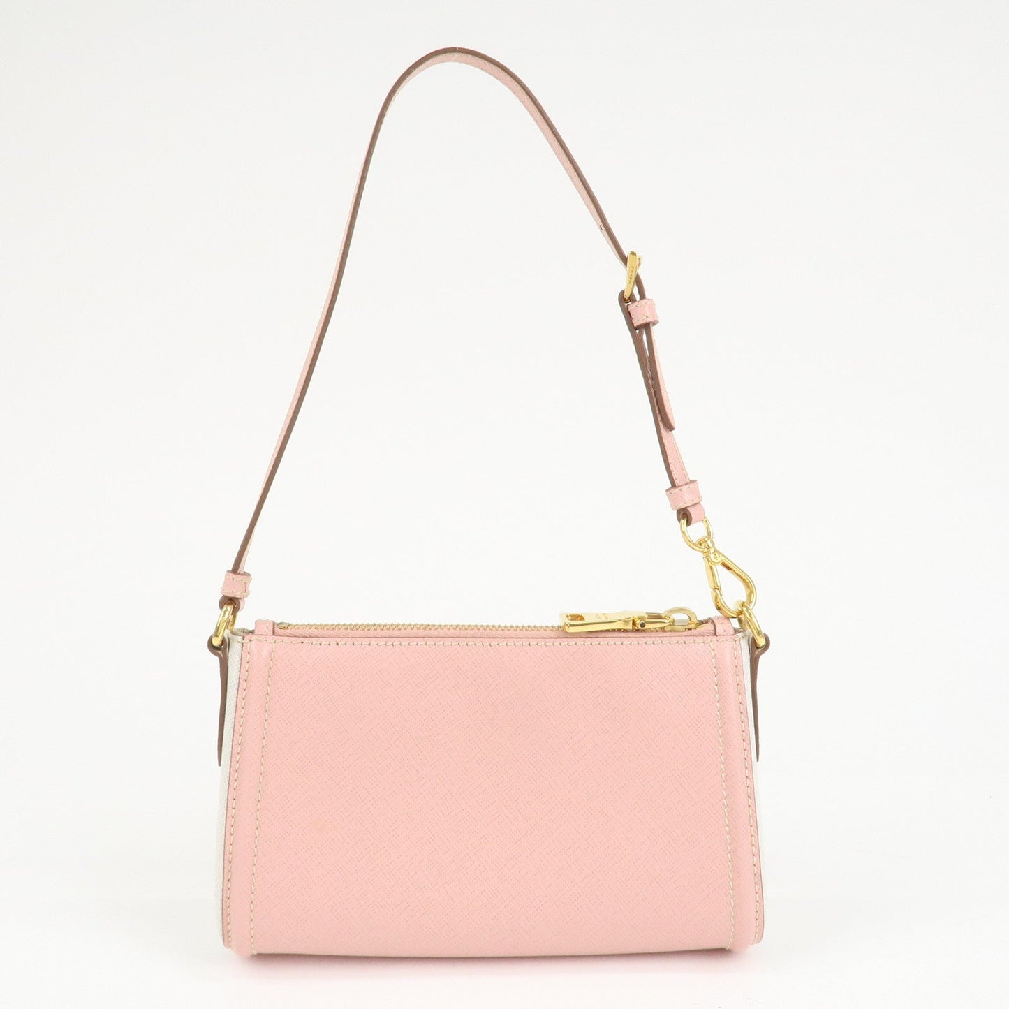 PRADA Logo Leather Shoulder Bag Pink Gold Hardware  d