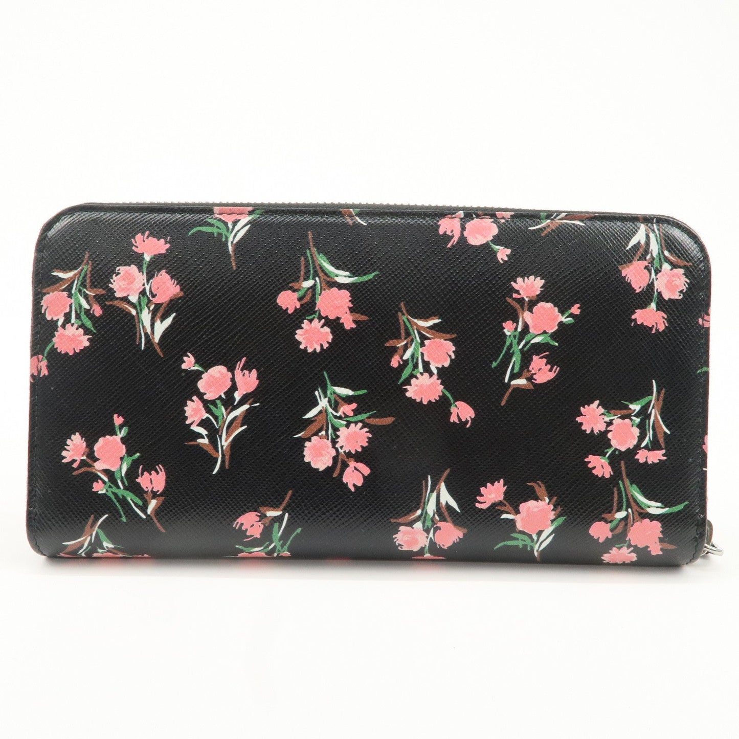 PRADA Logo Leather Round Zipper Long Wallet Flower 1ML506  d