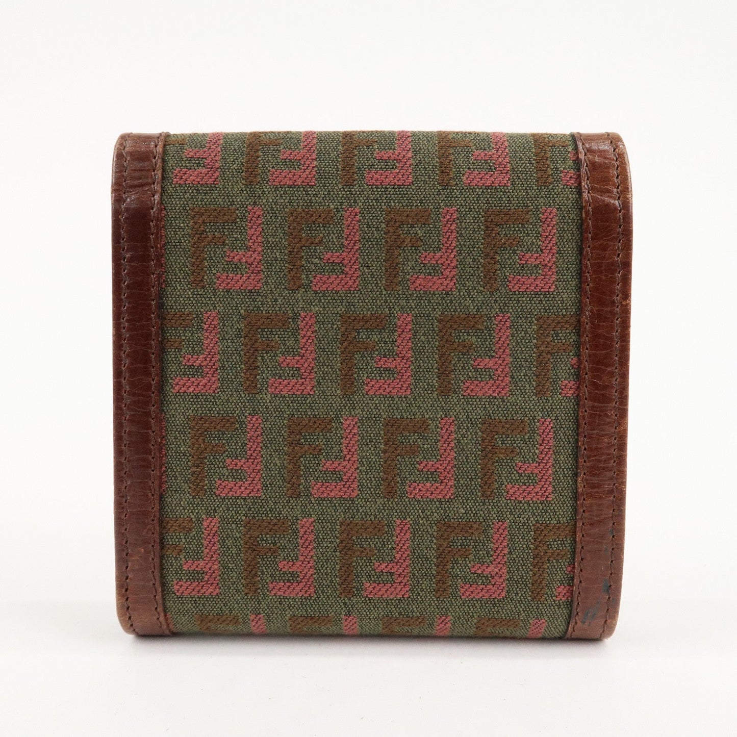 FENDI Zucchino Canvas Leather Tri-fold Wallet Khaki 8M0161  d