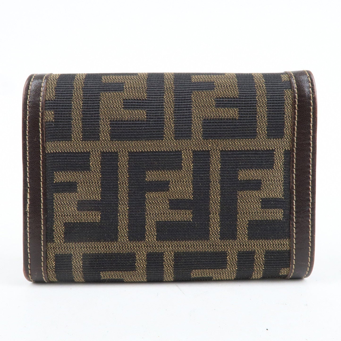 FENDI Zucca Canvas Leather Tri-fold Wallet Brown Black 30729