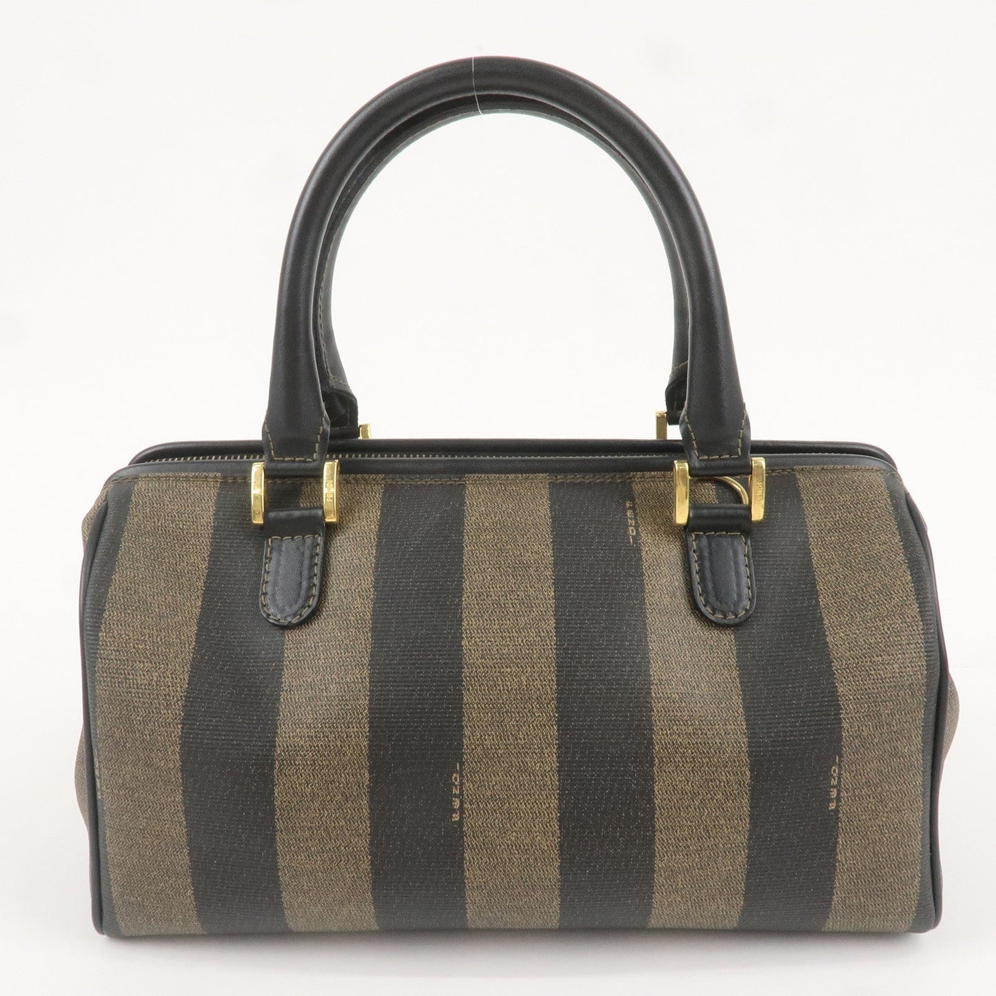 FENDI Pequin PVC Leather Mini Boston Bag Brown Black 59022
