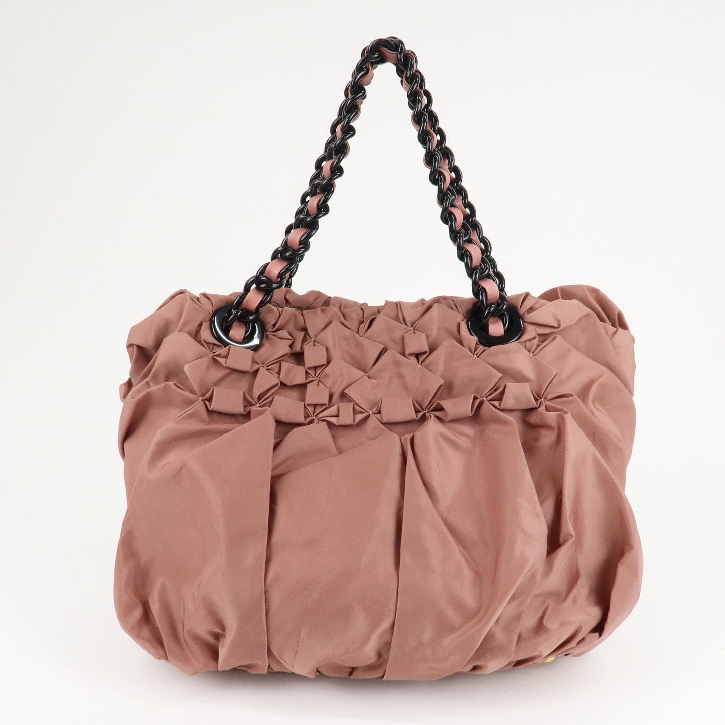 Prada Nylon Leather Gathered Chain Shoulder Tote Bag Pink Black  d