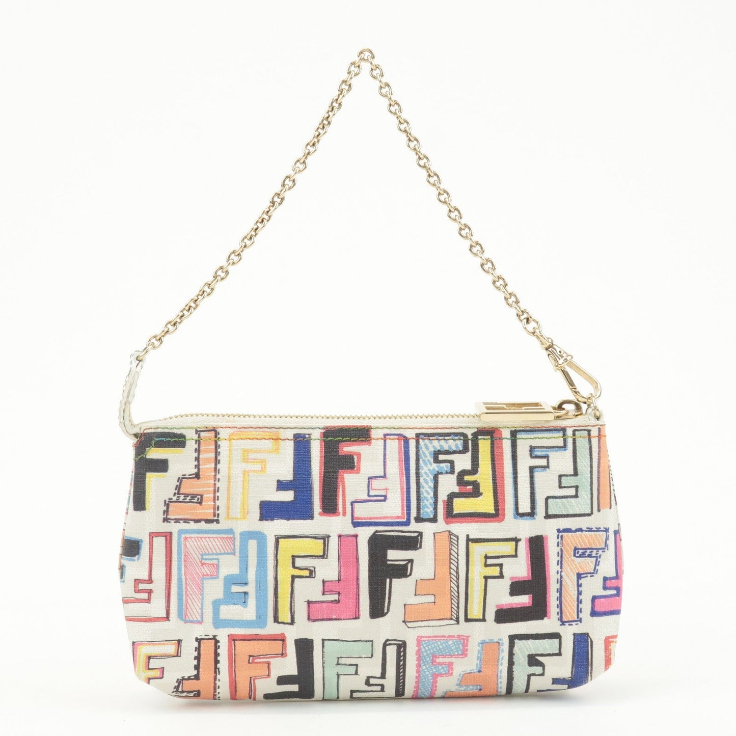 FENDI Zucca Print PVC Chain Accessory Pouch Multicolor 8BR592  d