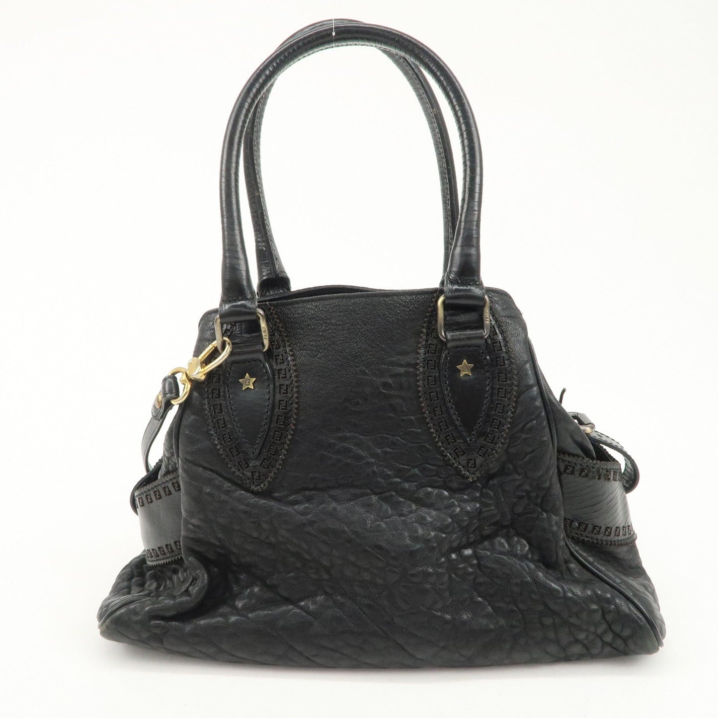 FENDI Ethnico Zucca Canvas Leather Shoulder Bag Black 8BN157  d