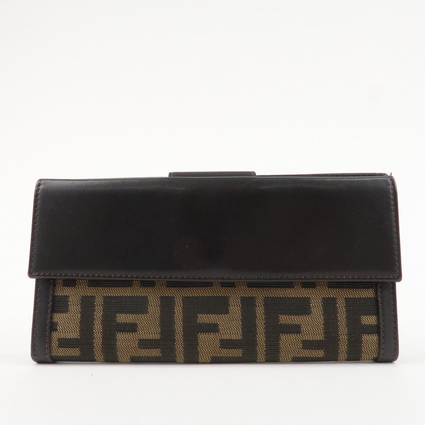 FENDI Zucca Canvas Leather Long Bi-fold Wallet Brown 8M0032  d
