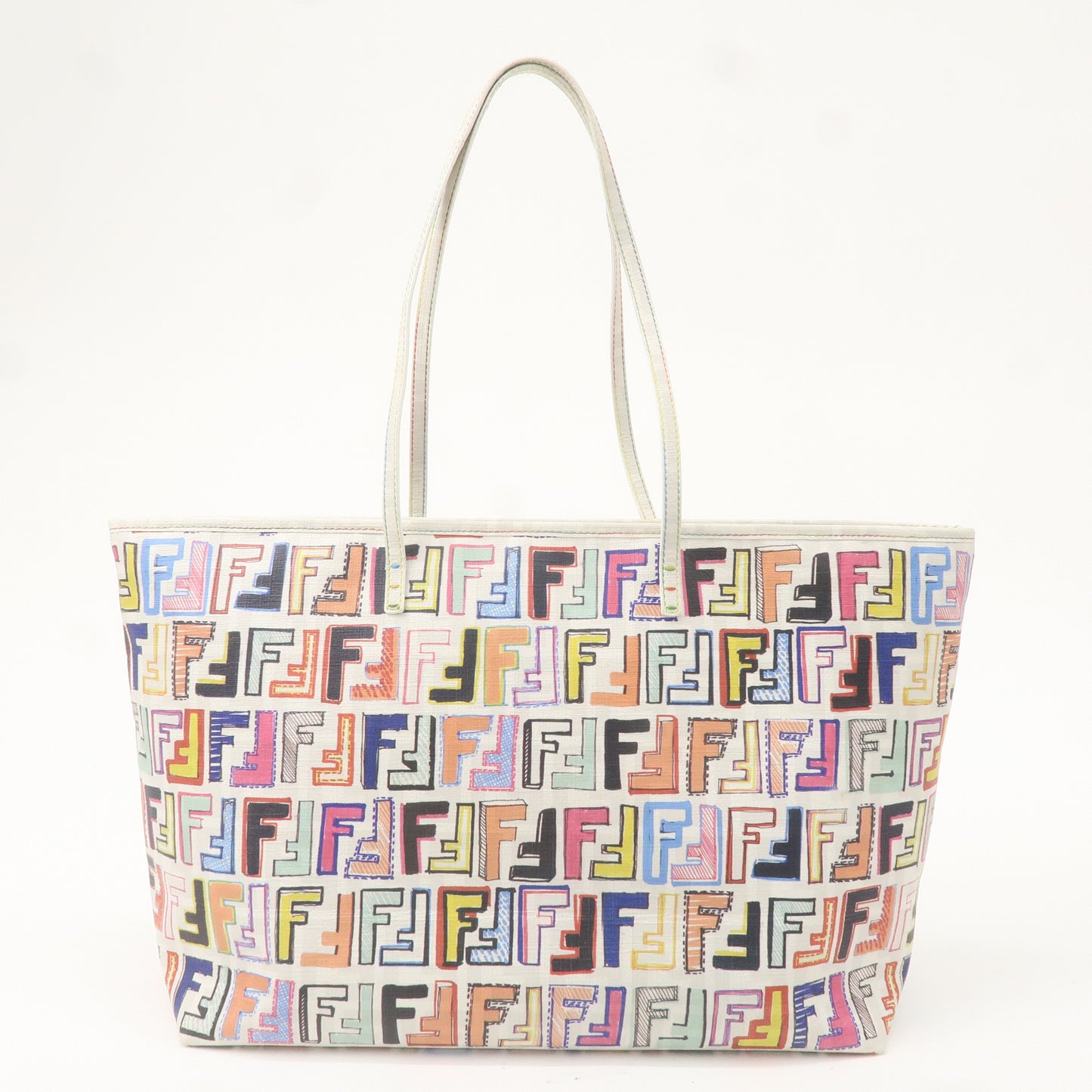 FENDI Zucca Logo Print PVC Tote Bag Multi Color White 8BH185