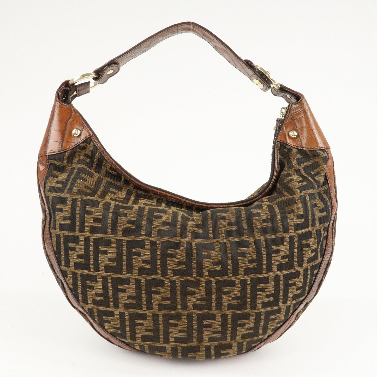 FENDI Zucca Canvas Embossed Leather Shoulder Bag Brown 8BR593  d