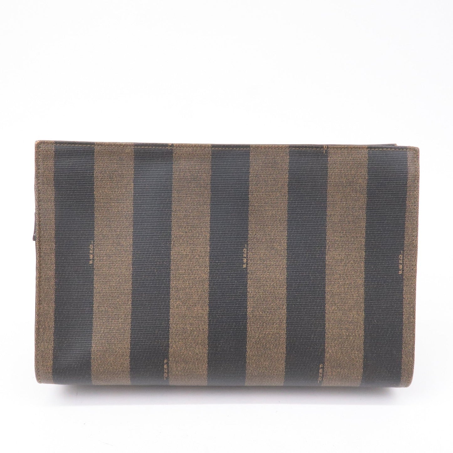 FENDI Pequin PVC Leather Clutch Bag Black Khaki