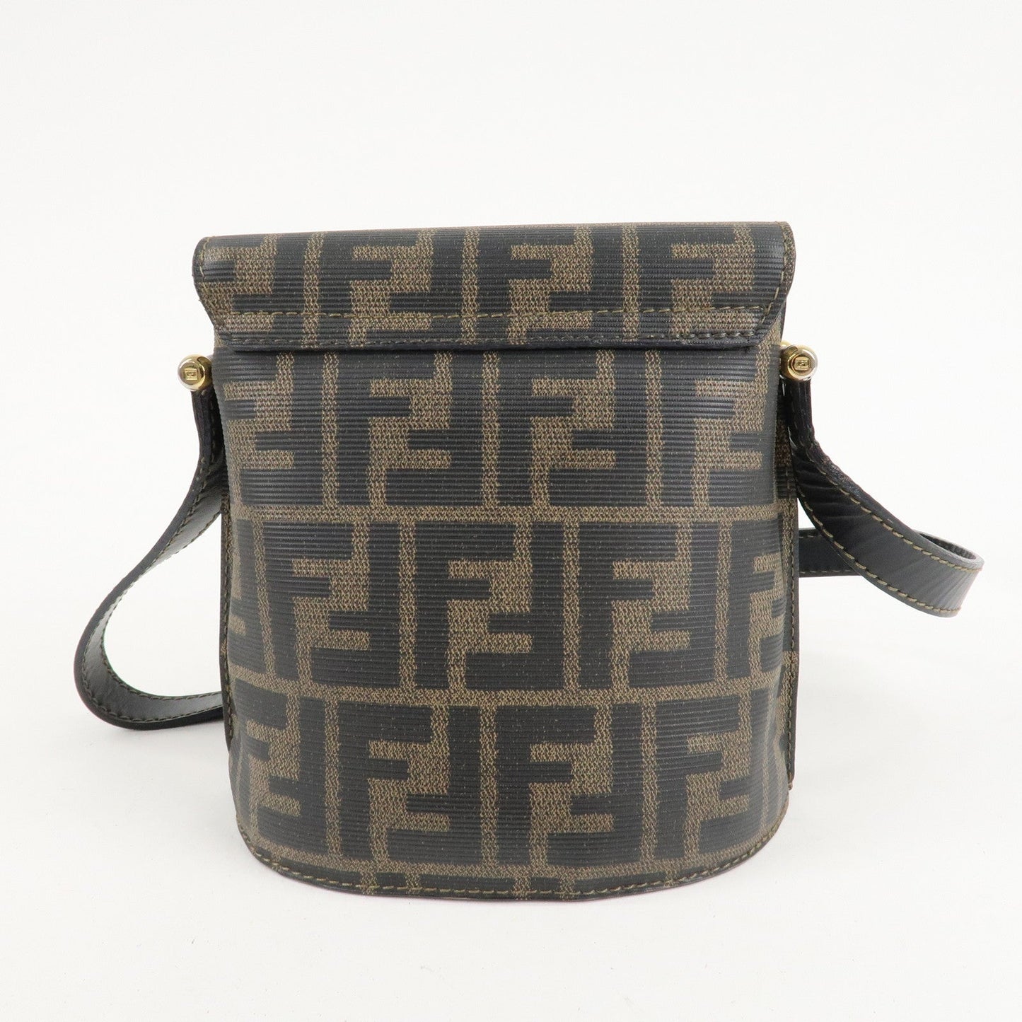 FENDI Zucca Logo Print PVC Leather Shoulder Bag Black Brown  d