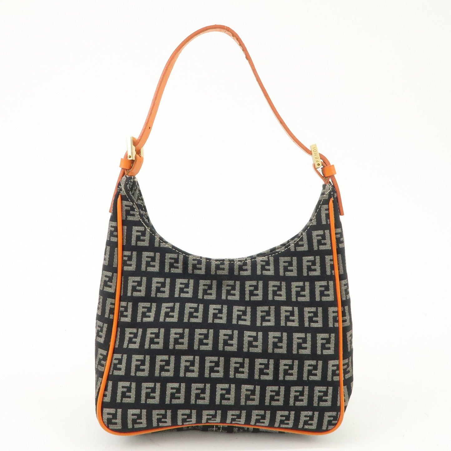 FENDI Zucchino Canvas Leather Shoulder Bag Black White 8BR157  d