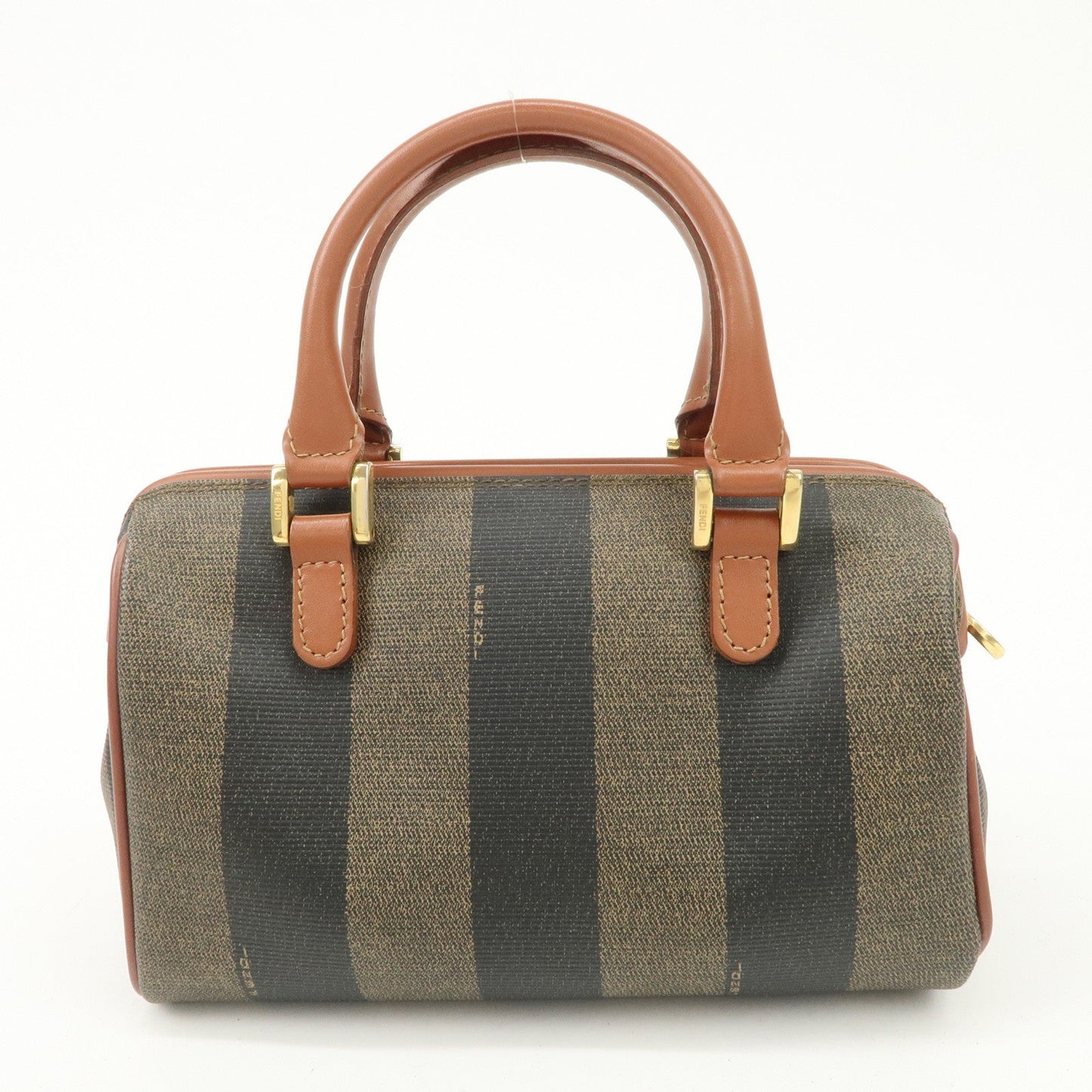 FENDI Pequin PVC Leather 2Way Mini Boston Bag Brown Black  d