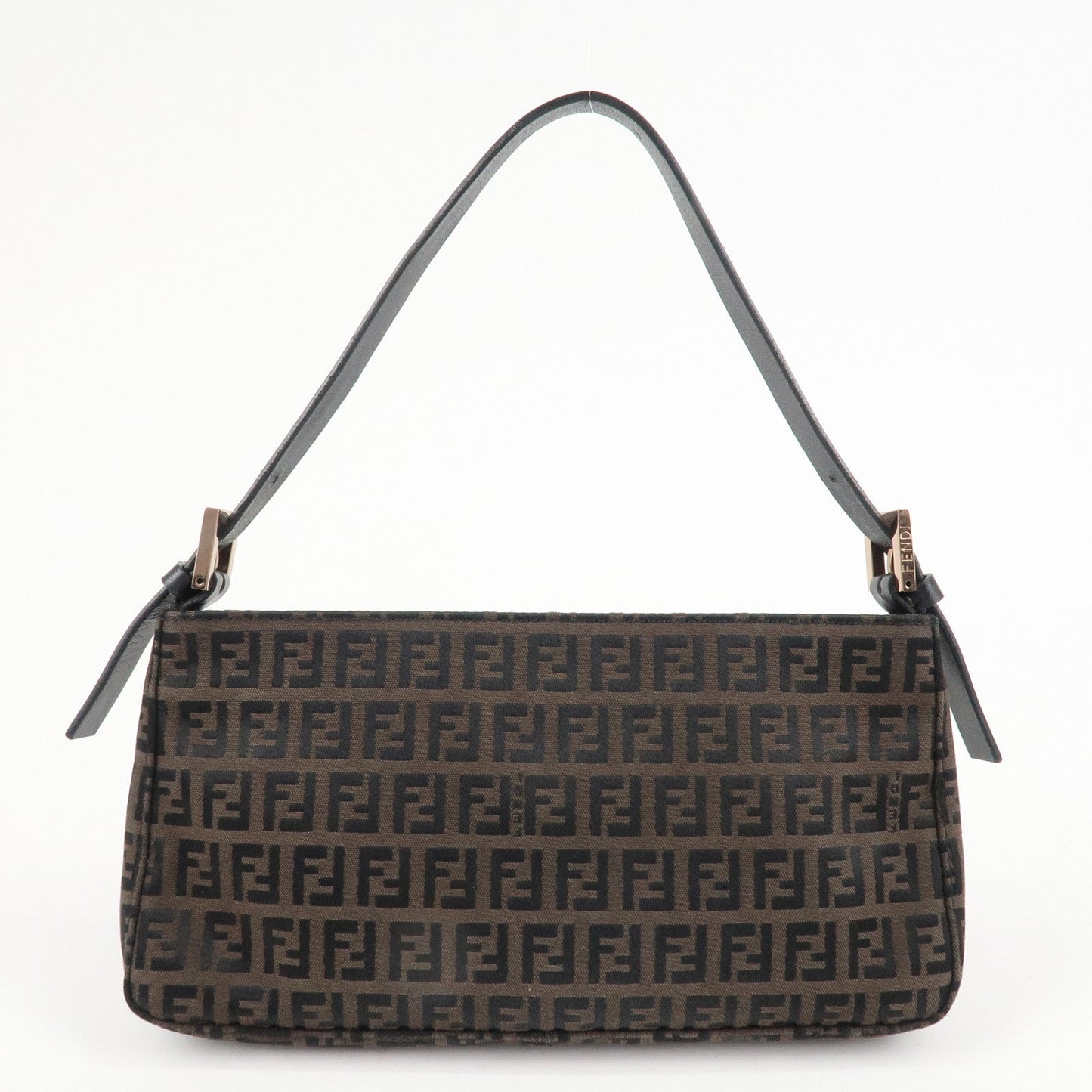 FENDI Zucchino Canvas Leather Shoulder Bag Dark Brown Black 8BR042  d