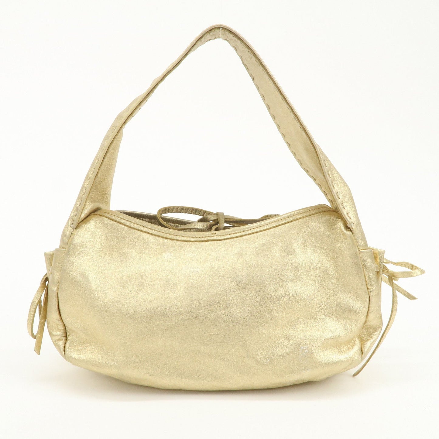 PRADA Leather Ribbon Hand Bag Shoulder Bag Gold  d