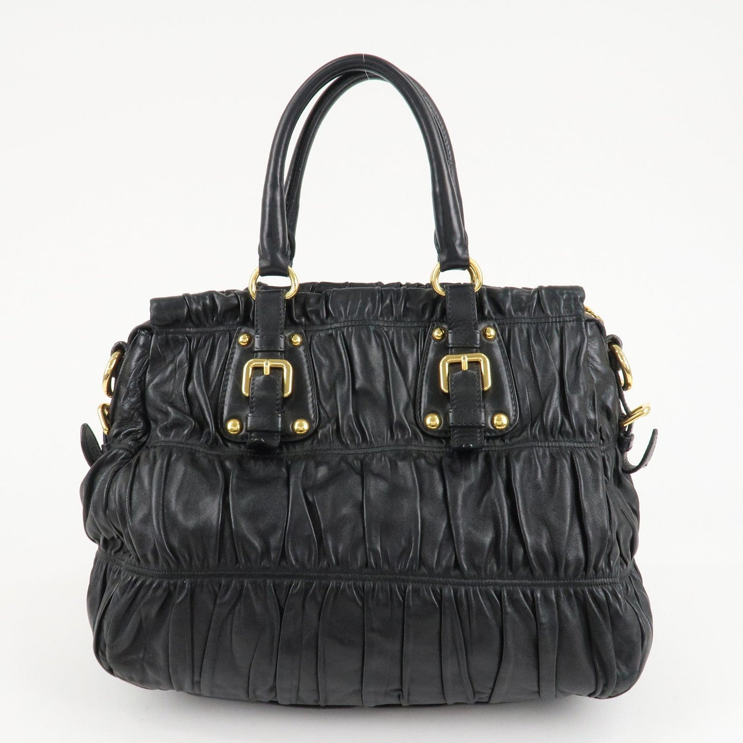 PRADA Leather 2way Bag Hand bag Black Gold Hardware  d