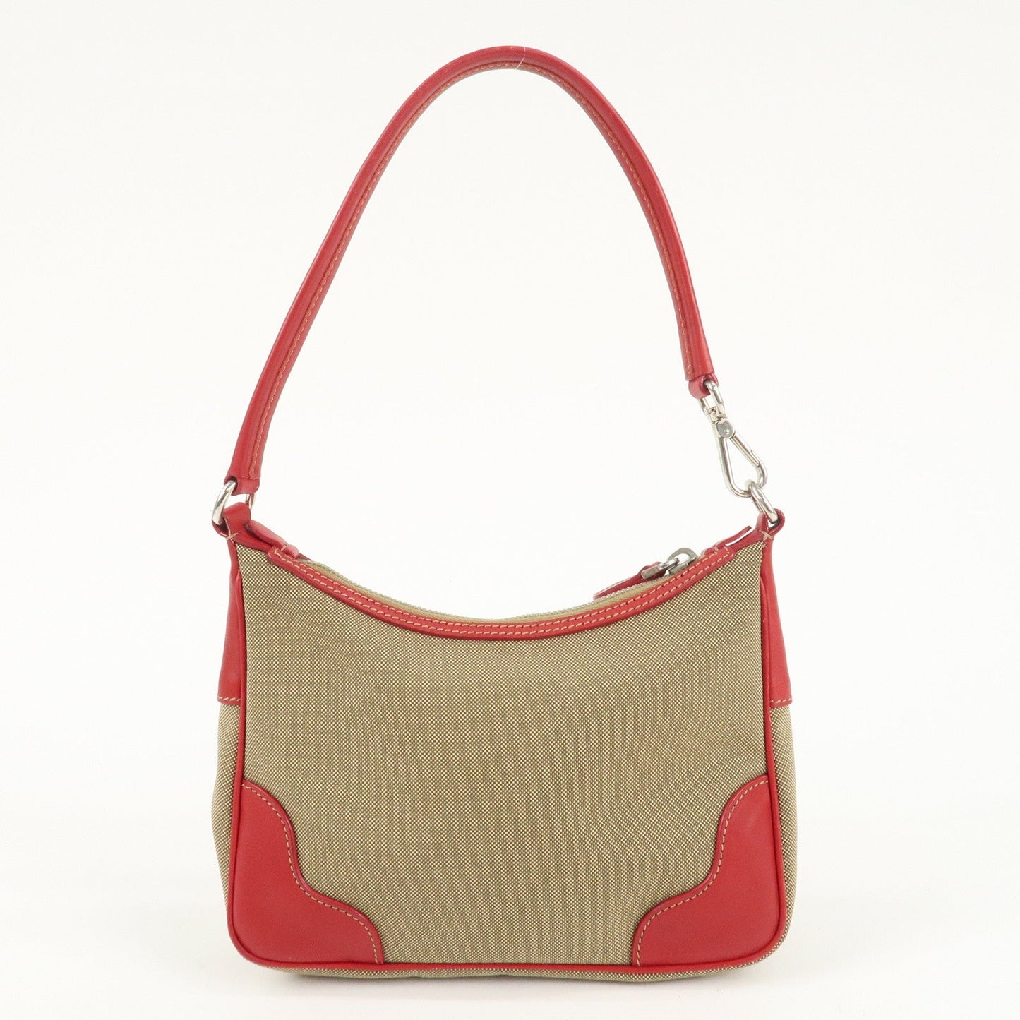 PRADA Logo Jacquard Leather Shoulder Bag Beige Red  d