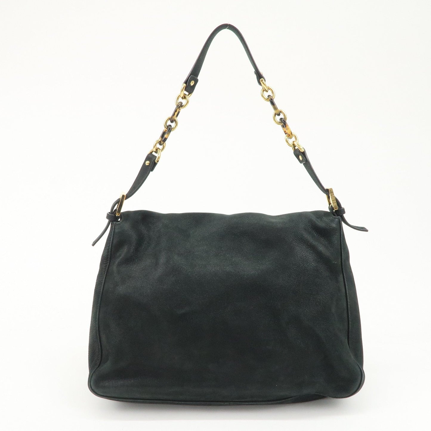 FENDI Mamma Baguette Leather Chain Shoulder Bag Gold Black 8BR638  d
