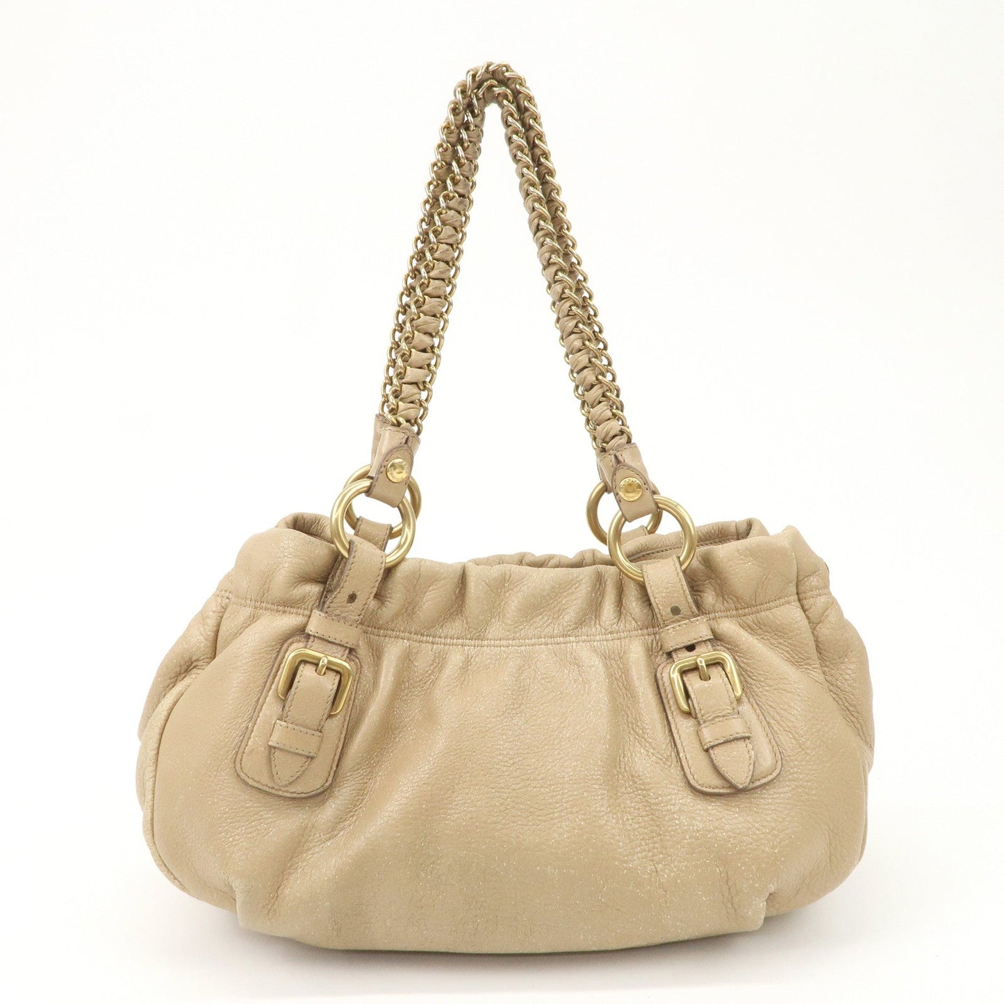 PRADA Leather Chain Shoulder Bag Beige  d