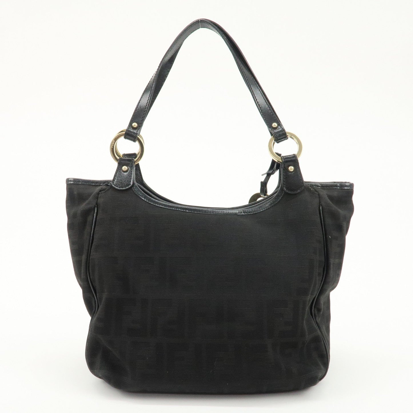 FENDI Zucca Canvas Leather Tote Bag Hand Bag Black 8BH156  d