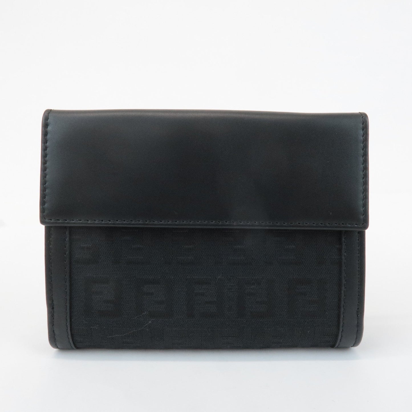 FENDI Zucchino Canvas Leather Double Hook Wallet Black 8M0035  d