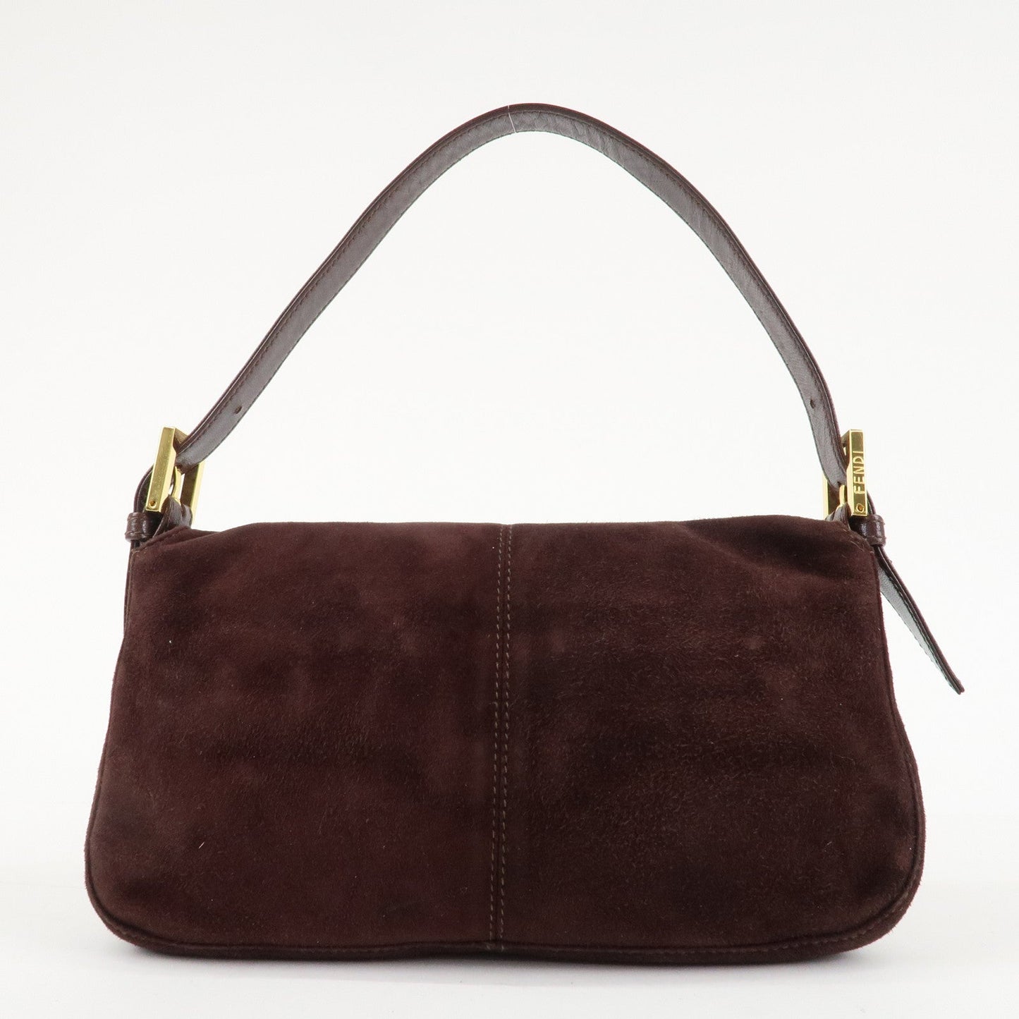FENDI Suede Leather Shoulder Bag Dark Brown 26424  d